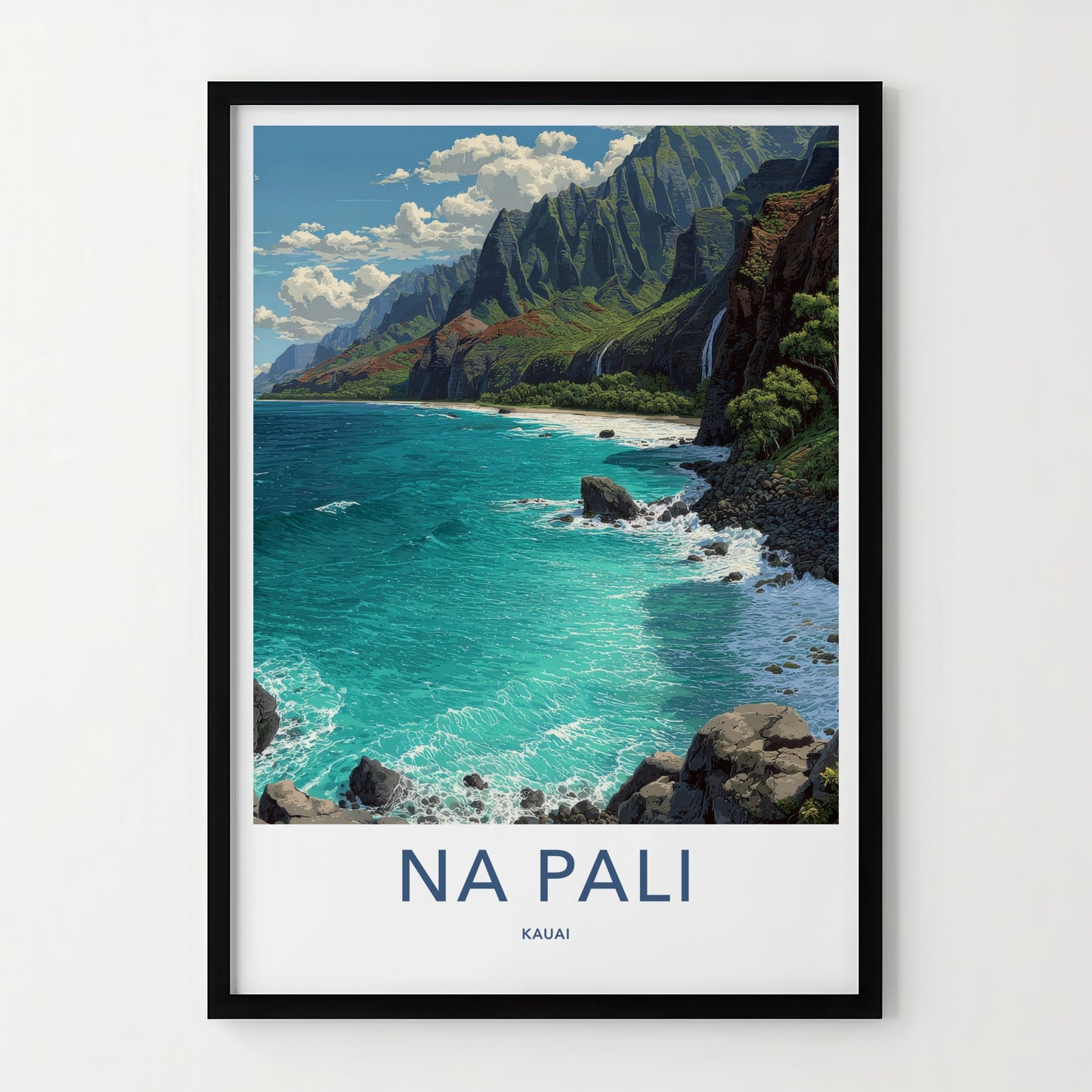 Na Pali Poster - Hawaii Wall Art - Lush Green Mountains Wall Decor
