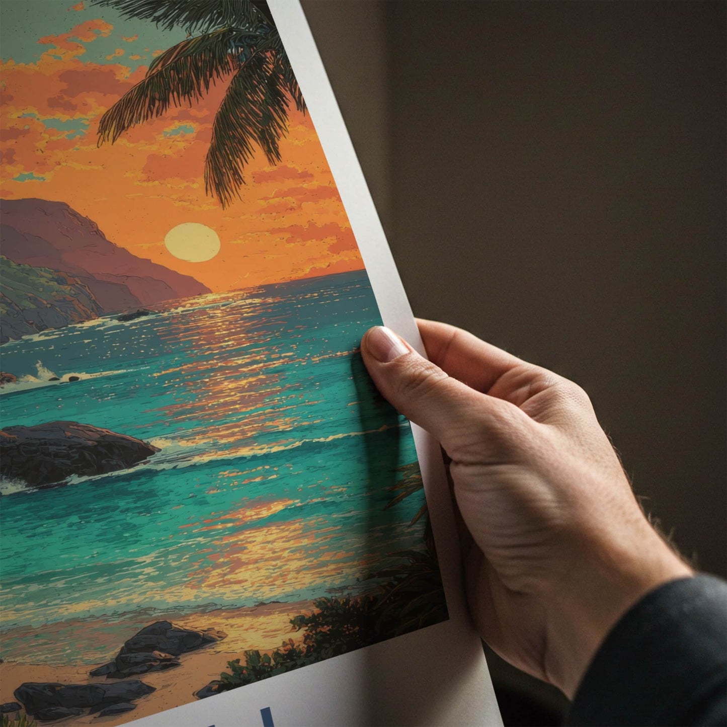 Na Pali Poster - Hawaii Wall Art - Palm Rocky Shore Home Decor