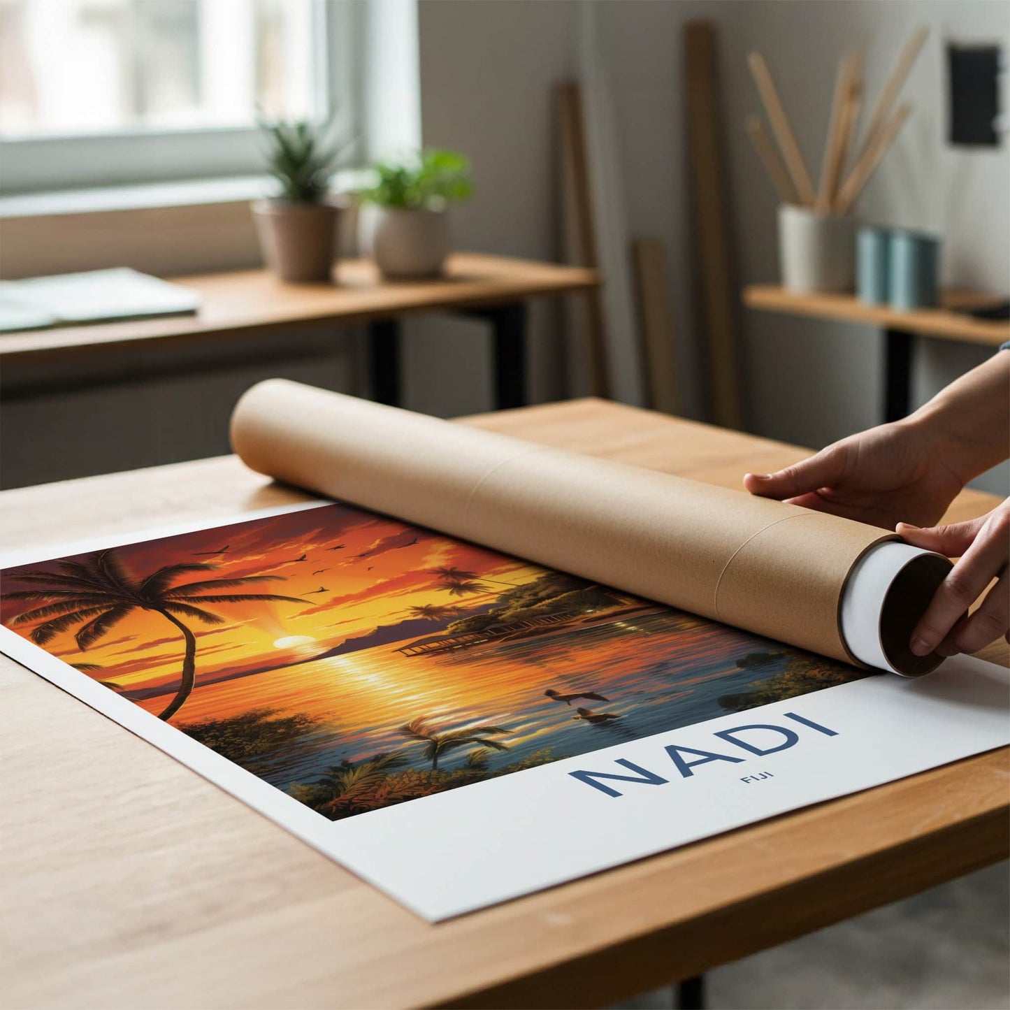 Nadi Poster - Fiji Framed Print - Palms Golden Sunset Lounge Decor