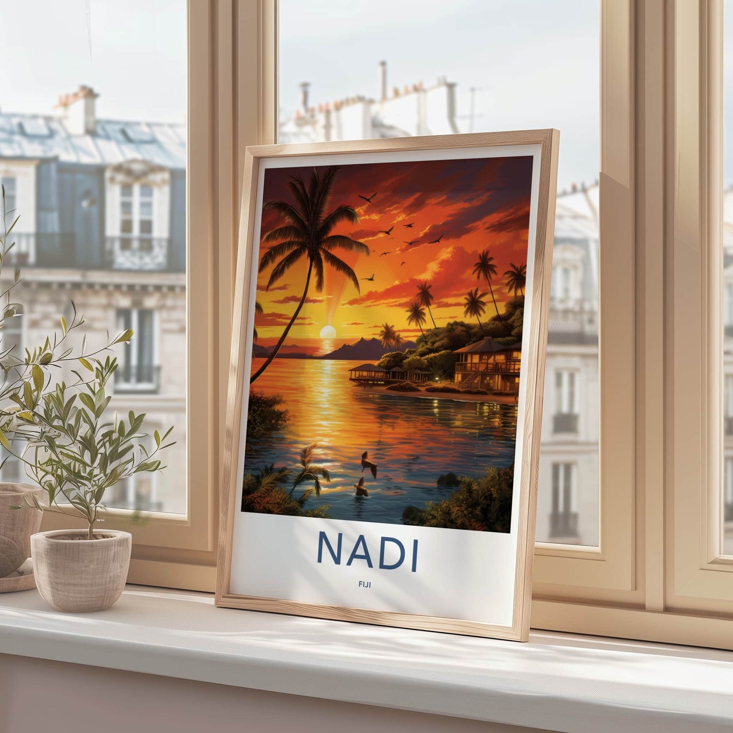 Nadi Poster - Fiji Framed Print - Palms Golden Sunset Lounge Decor
