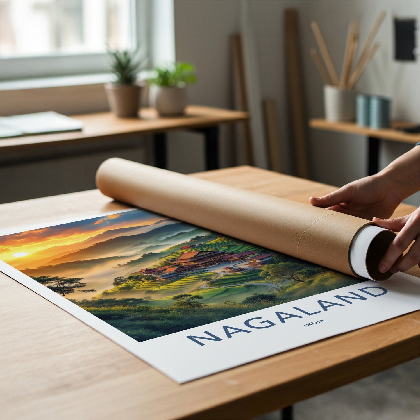 Nagaland Poster - India Art Print - Misty Mountain Valley Village Gift