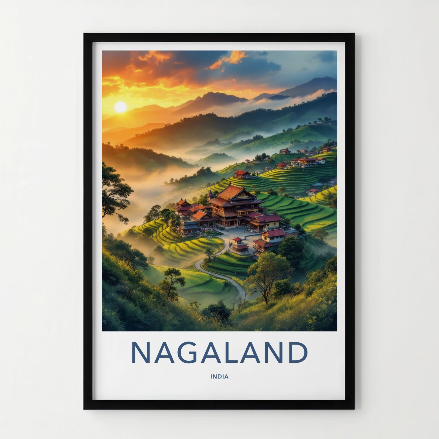 Nagaland Poster - India Art Print - Misty Mountain Valley Village Gift