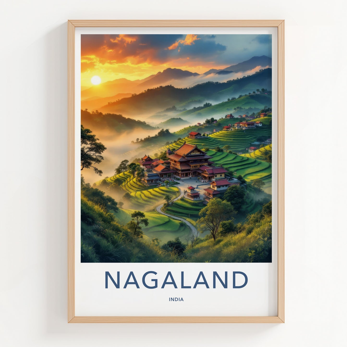 Nagaland Poster - India Art Print - Misty Mountain Valley Village Gift