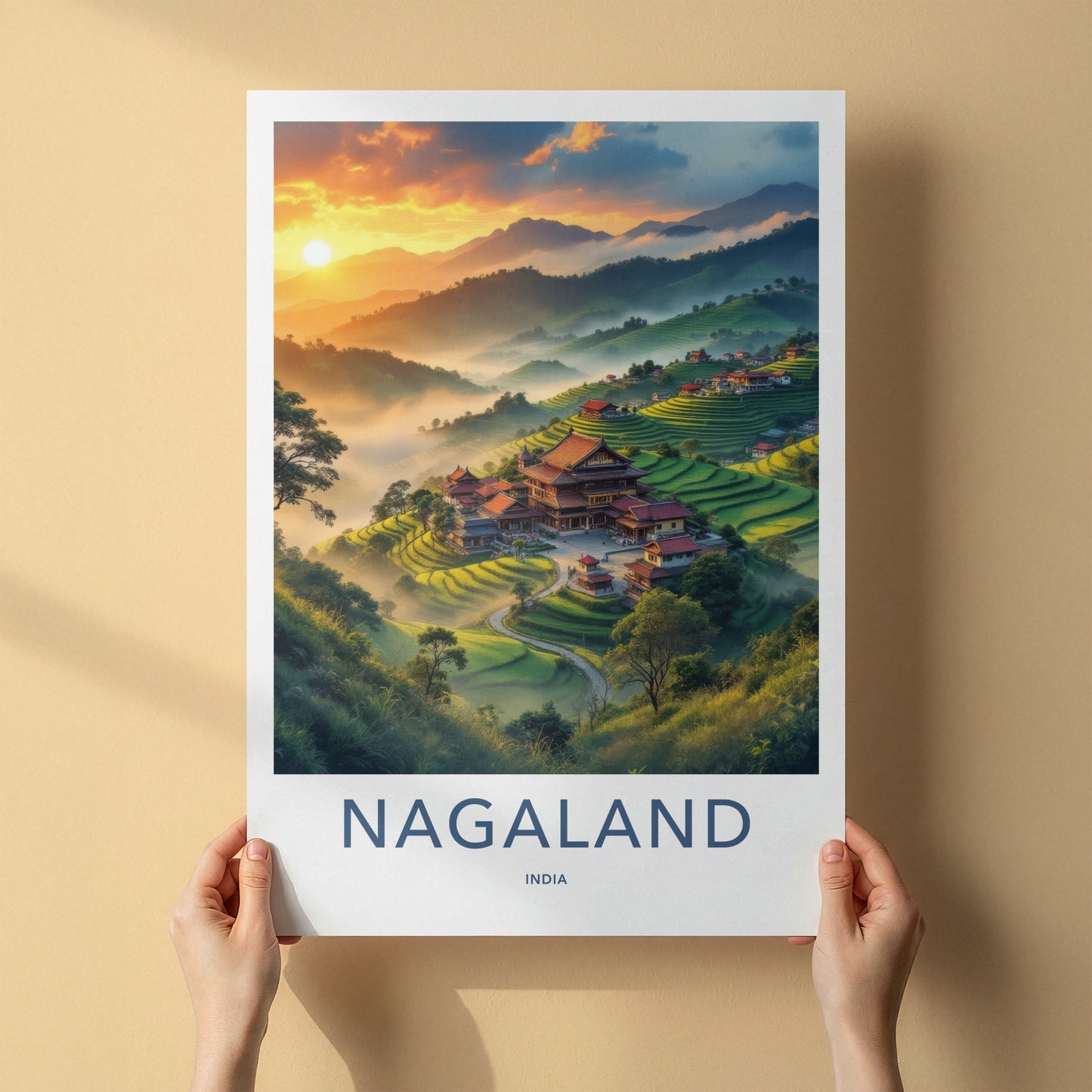 Nagaland Poster - India Art Print - Misty Mountain Valley Village Gift