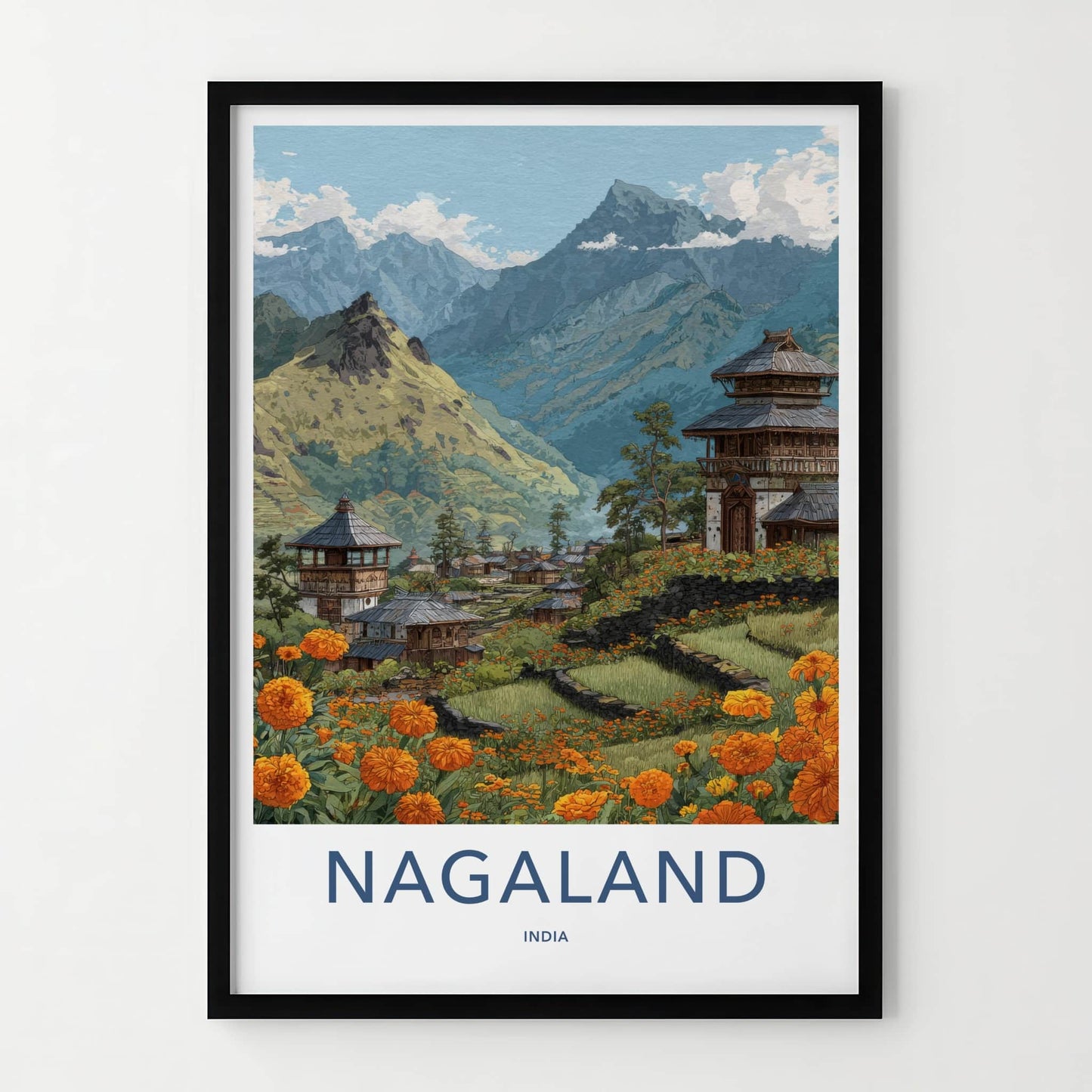Nagaland Poster - India Travel Art - Nagaland Mountain Village Home Decor