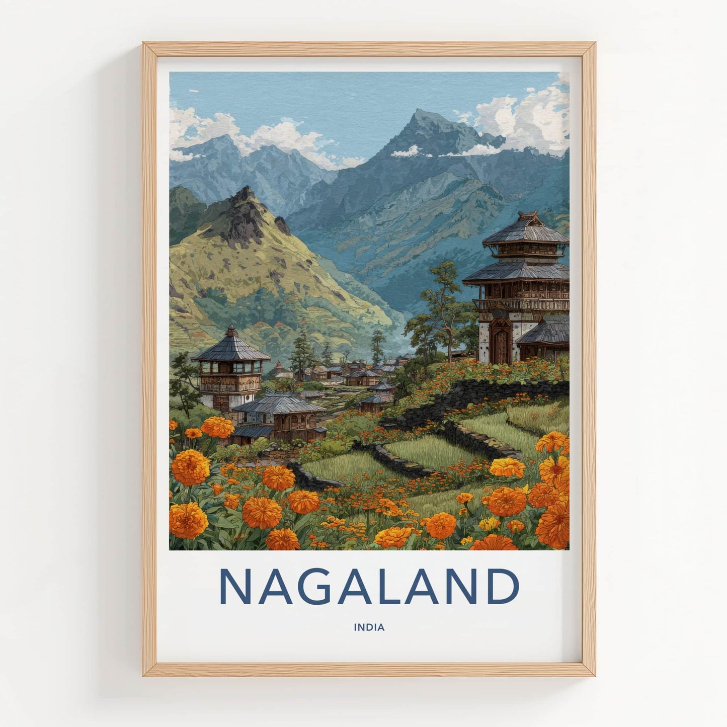 Nagaland Poster - India Travel Art - Nagaland Mountain Village Home Decor