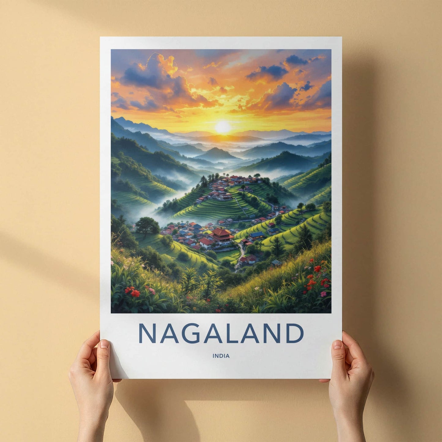 Nagaland Poster - India Travel Art - Terraced Asian Village Home Decor