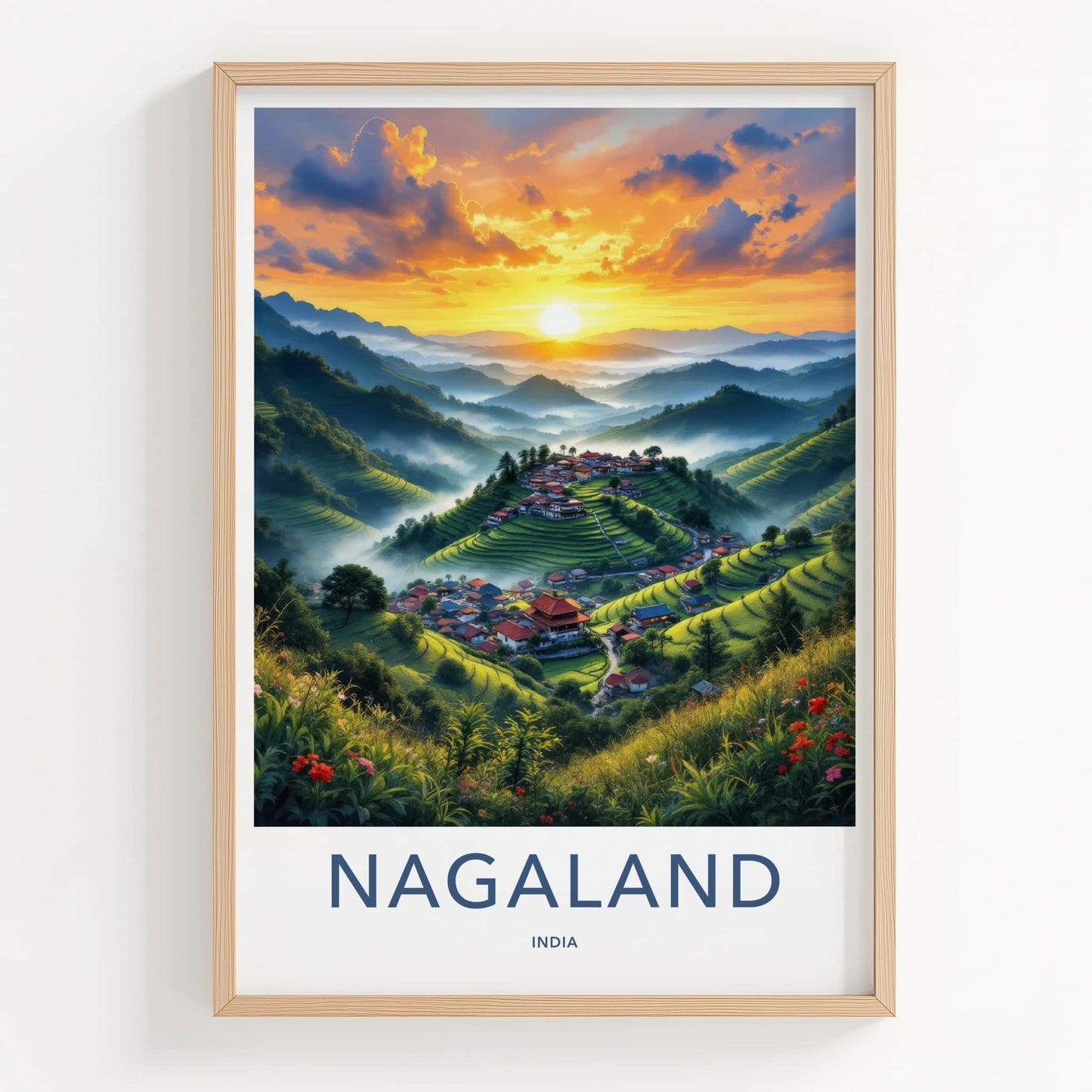 Nagaland Poster - India Travel Art - Terraced Asian Village Home Decor