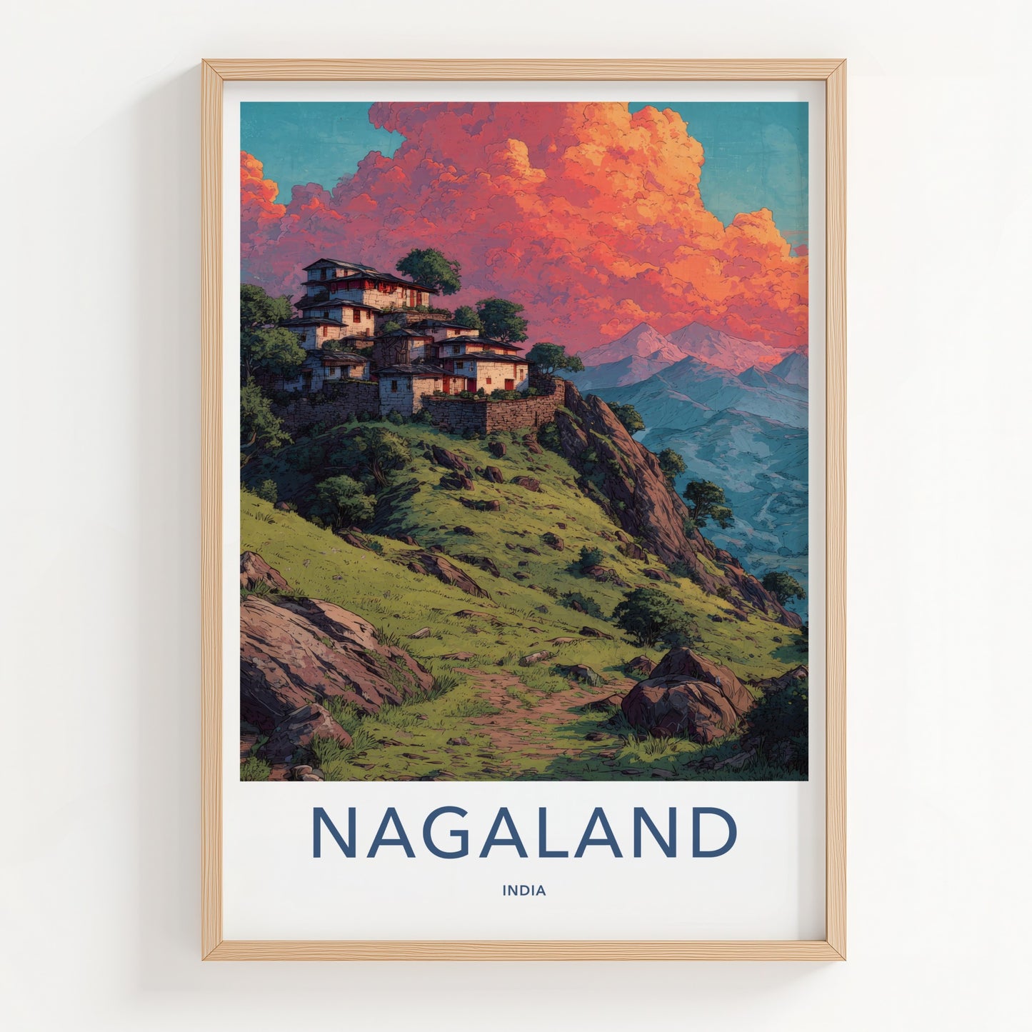 Nagaland Poster - India Travel Print - Layered Houses Nagaland Framed Decor