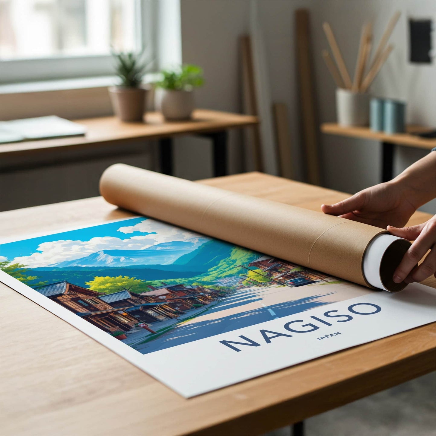 Nagiso Poster - Japan Travel Art - Mountain Valley Town Home Decor