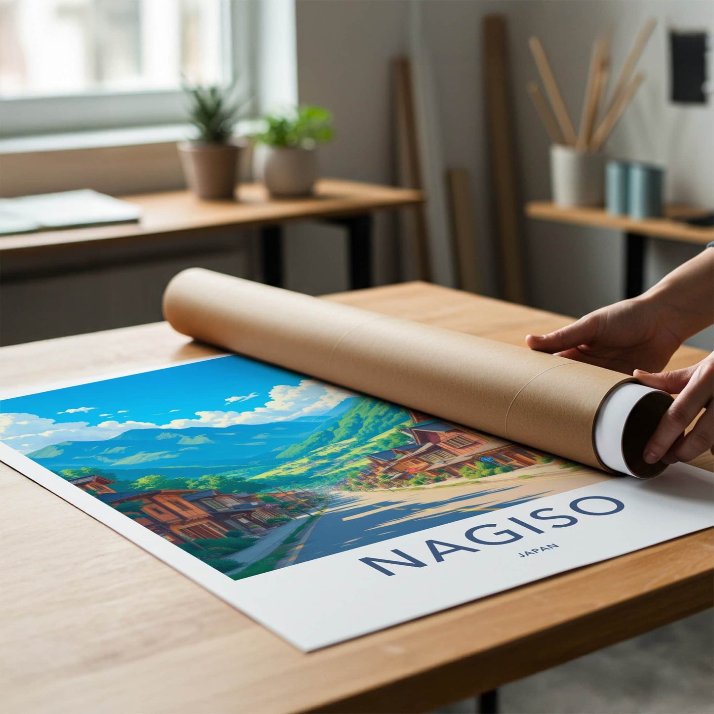 Nagiso Poster - Japan Wall Art - Mountain Village Street Wall Decor
