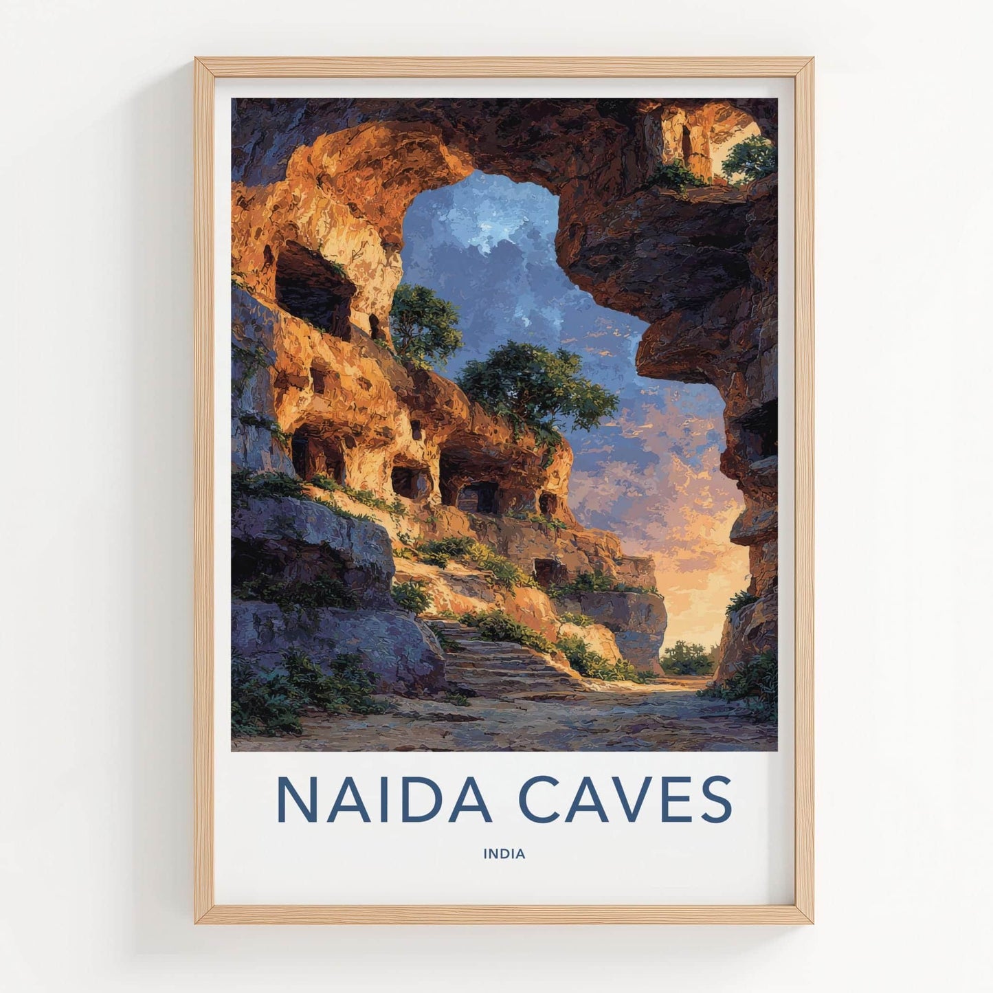 Naida Caves Poster - India Fine Art - Diu Sunlit Rock Caverns Home Art