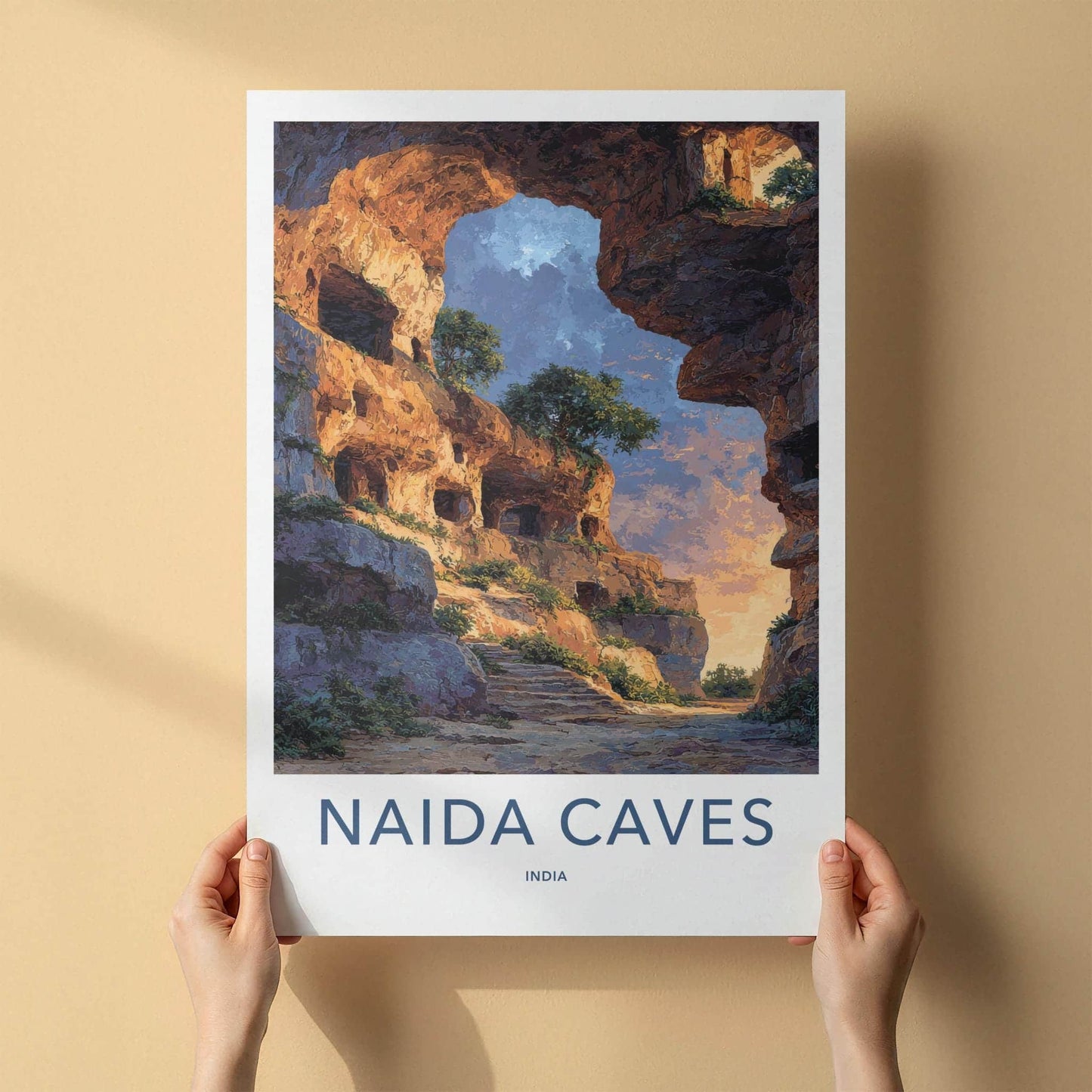Naida Caves Poster - India Fine Art - Diu Sunlit Rock Caverns Home Art