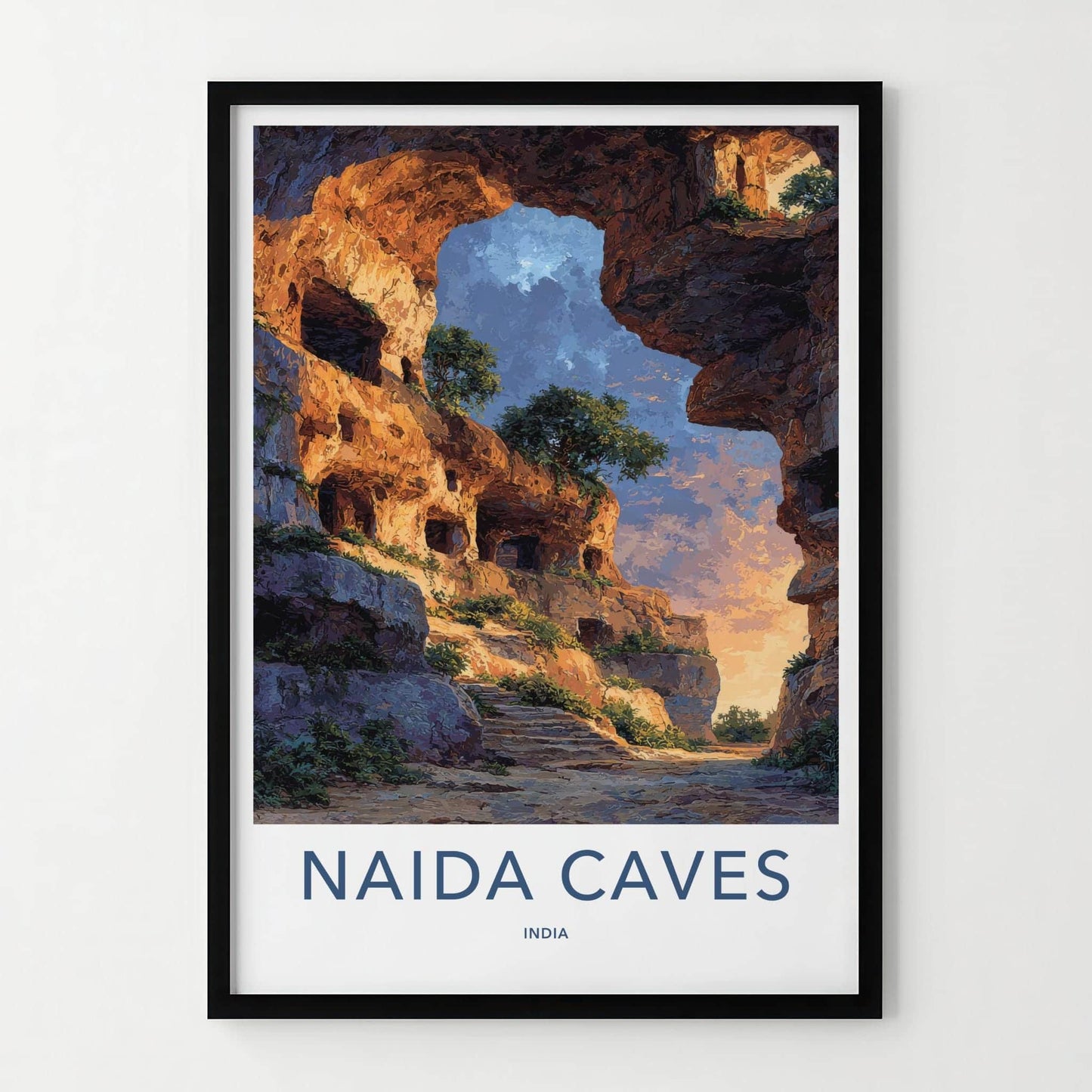 Naida Caves Poster - India Fine Art - Diu Sunlit Rock Caverns Home Art