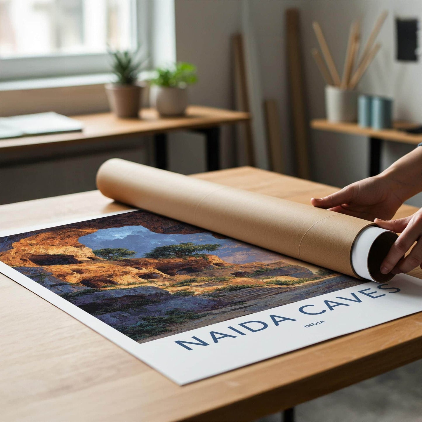 Naida Caves Poster - India Fine Art - Diu Sunlit Rock Caverns Home Art