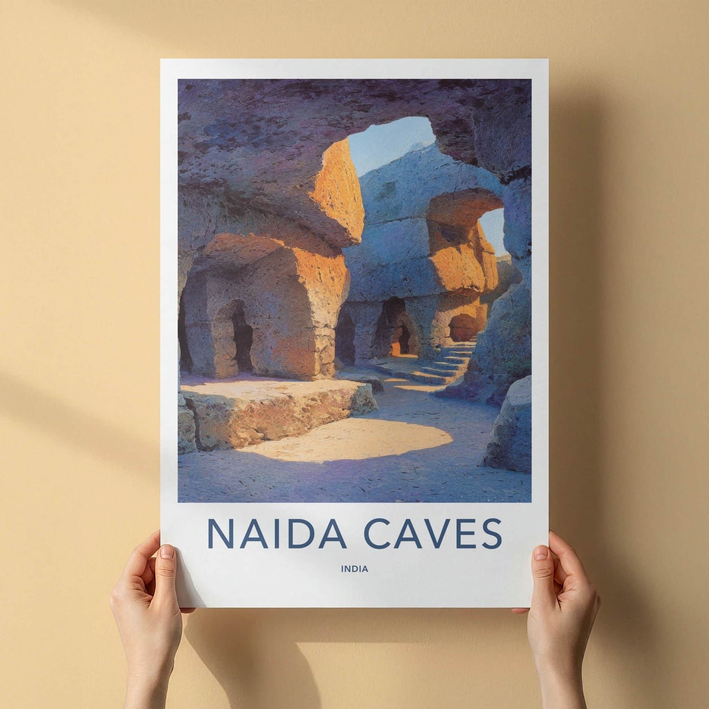 Naida Caves Poster India Gujarat Sunlit Archways Framed Print