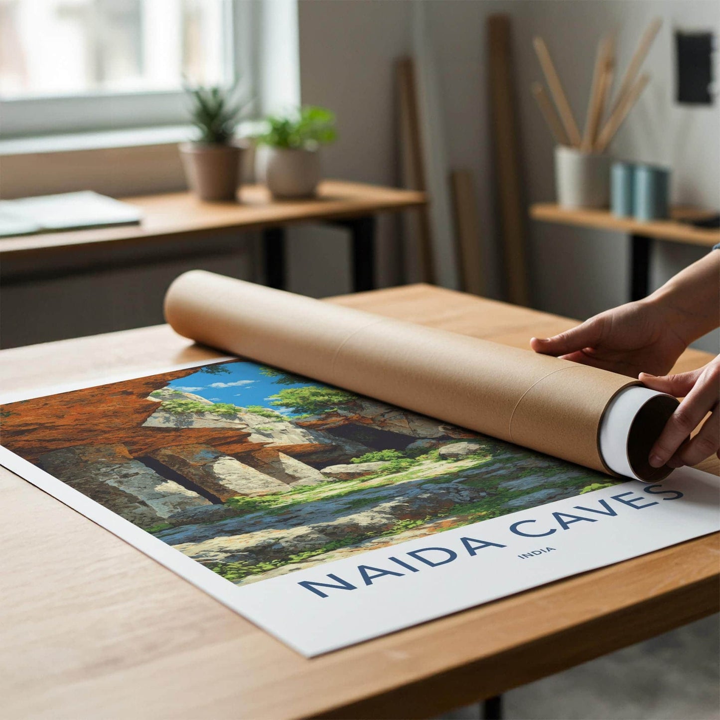 Naida Caves Poster - India Wall Art - Diu Rocky Cave Interior Home Decor