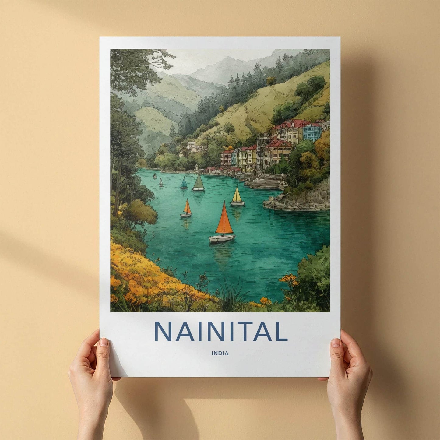 Nainital Poster - India Wall Art - Uttarakhand Mountain Lake Home Decor
