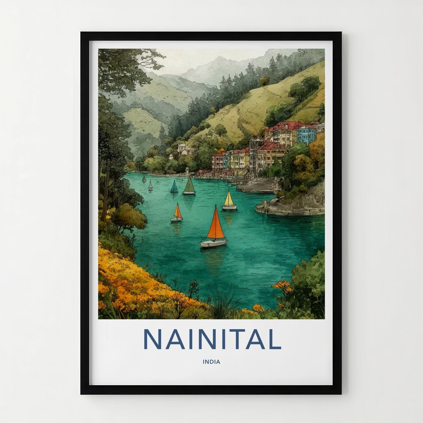 Nainital Poster - India Wall Art - Uttarakhand Mountain Lake Home Decor