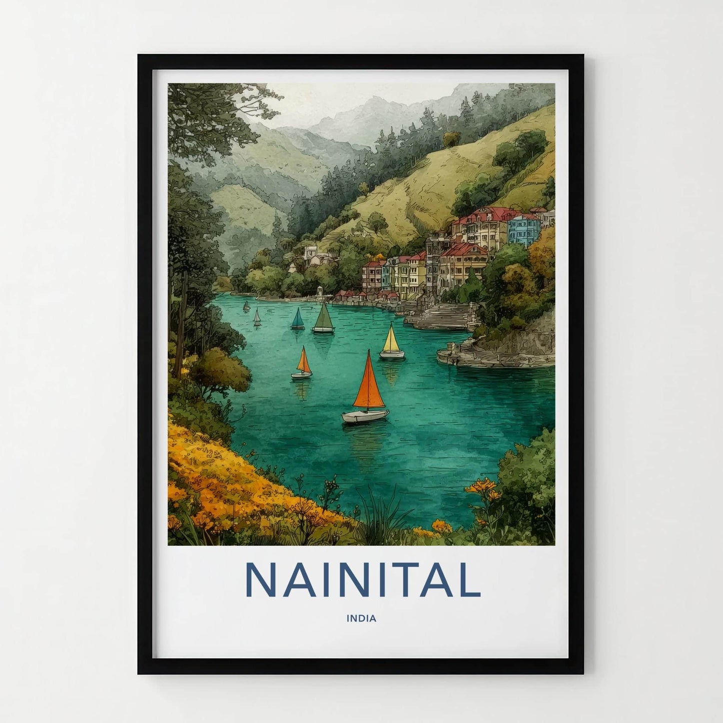 Nainital Poster - India Wall Art - Uttarakhand Mountain Lake Home Decor