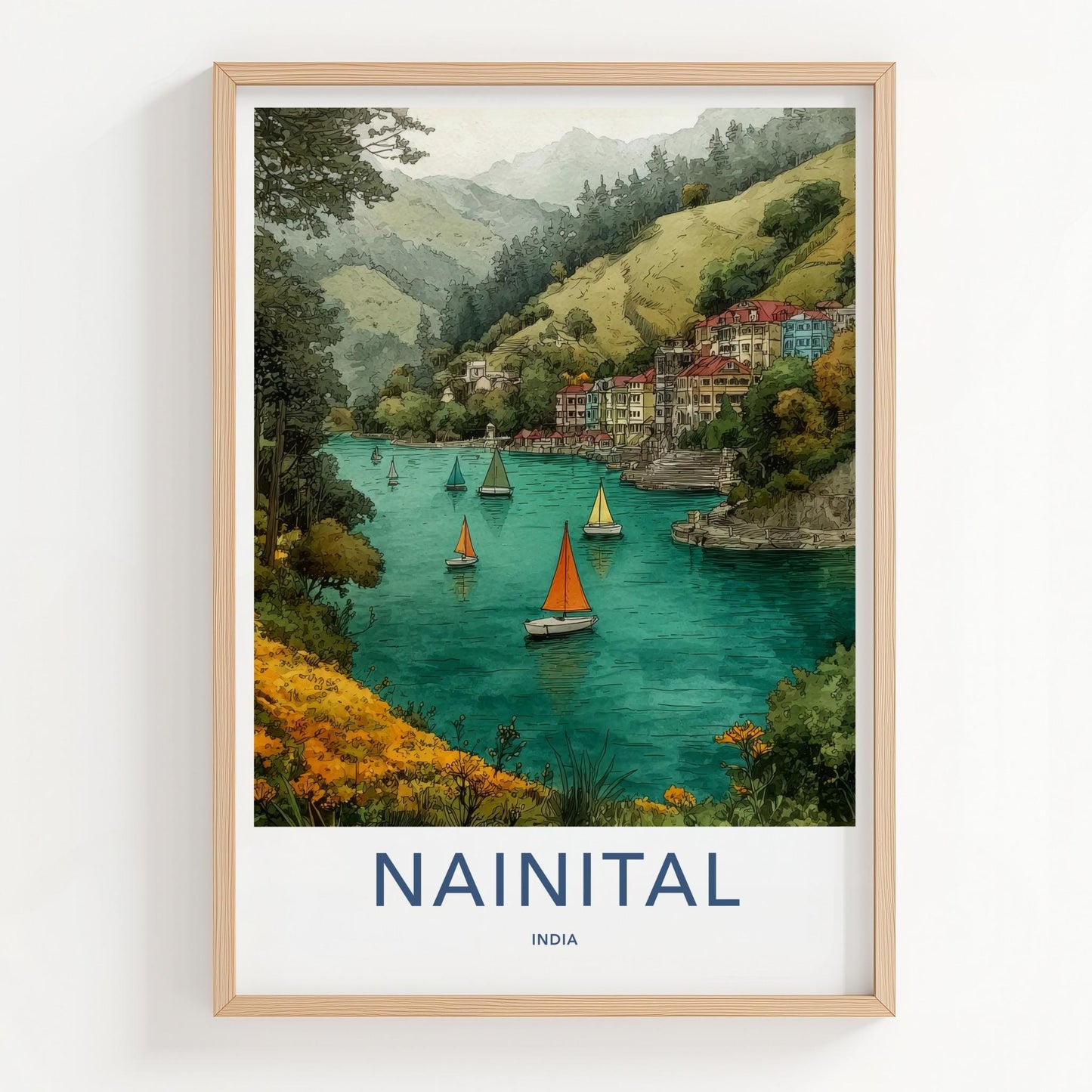 Nainital Poster - India Wall Art - Uttarakhand Mountain Lake Home Decor
