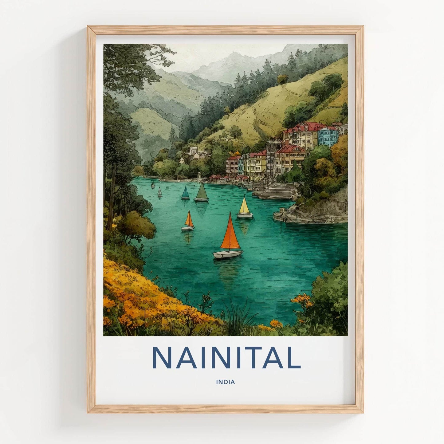 Nainital Poster - India Wall Art - Uttarakhand Mountain Lake Home Decor