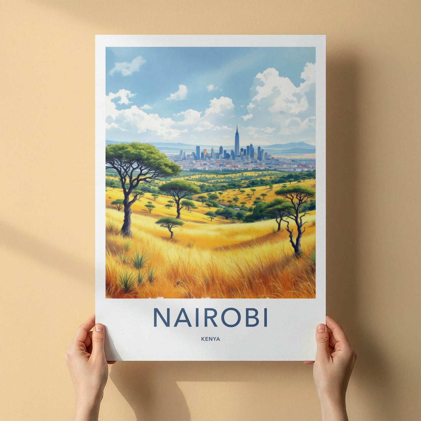 Nairobi Poster - Kenya Art Print - Golden Grass Cityscape Wall Decor