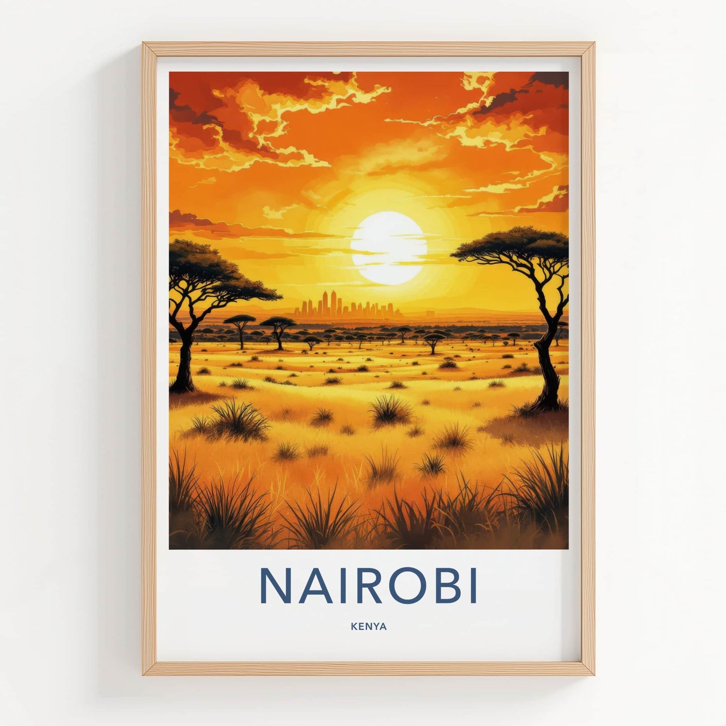 Nairobi Poster - Kenya Travel Art - Golden savanna sunset Home Decor