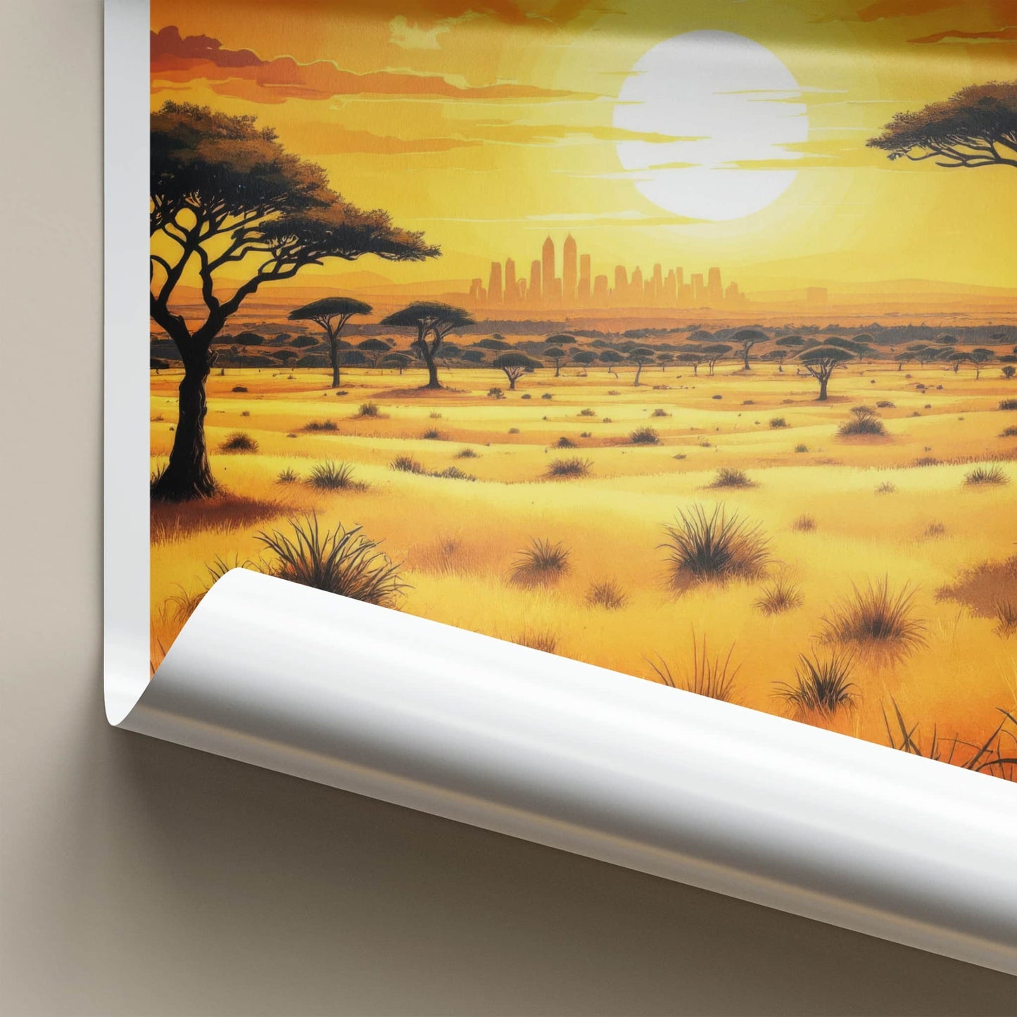 Nairobi Poster - Kenya Travel Art - Golden savanna sunset Home Decor
