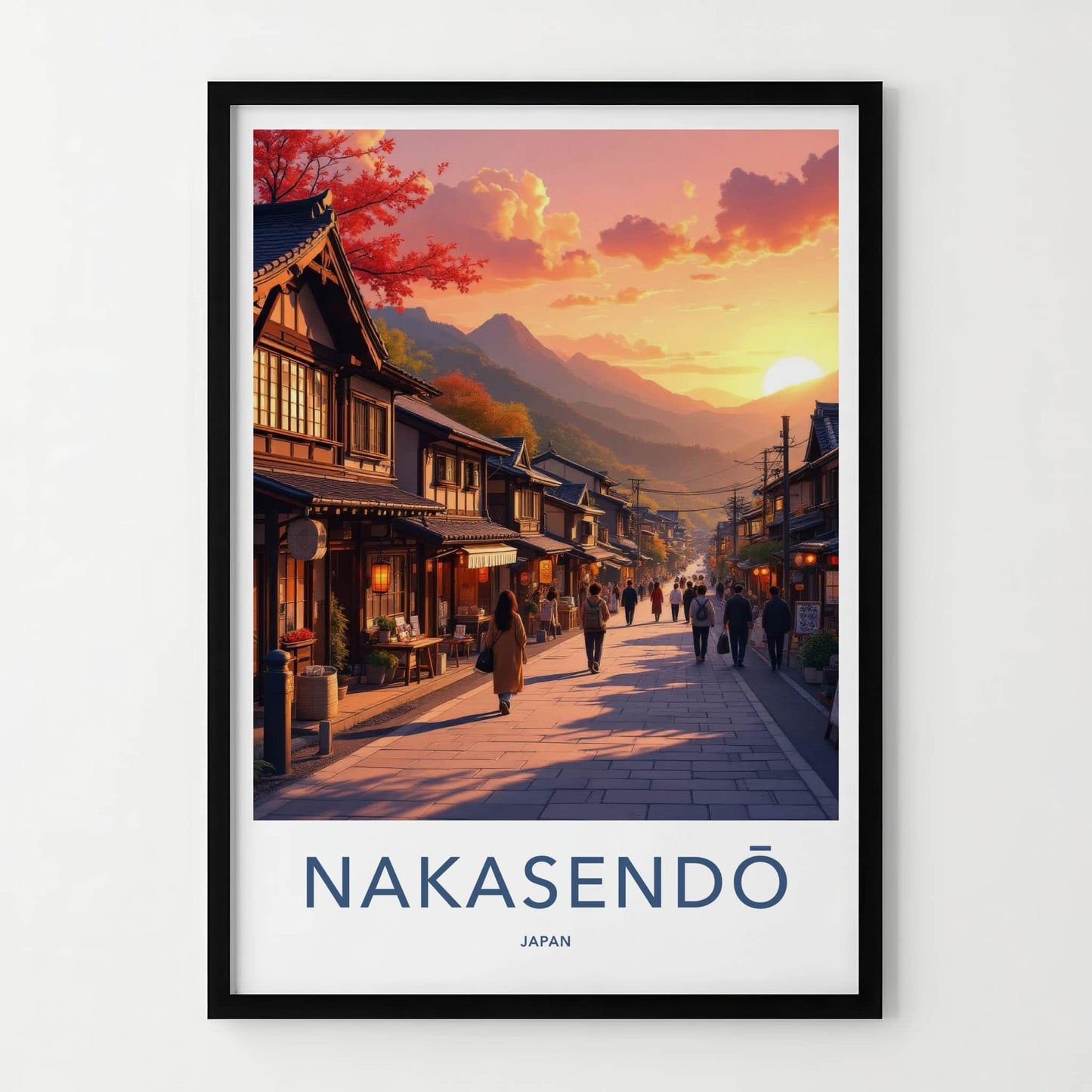 Nakasendo Poster - Japan Wall Art - Autumn Sunset Street Home Decor