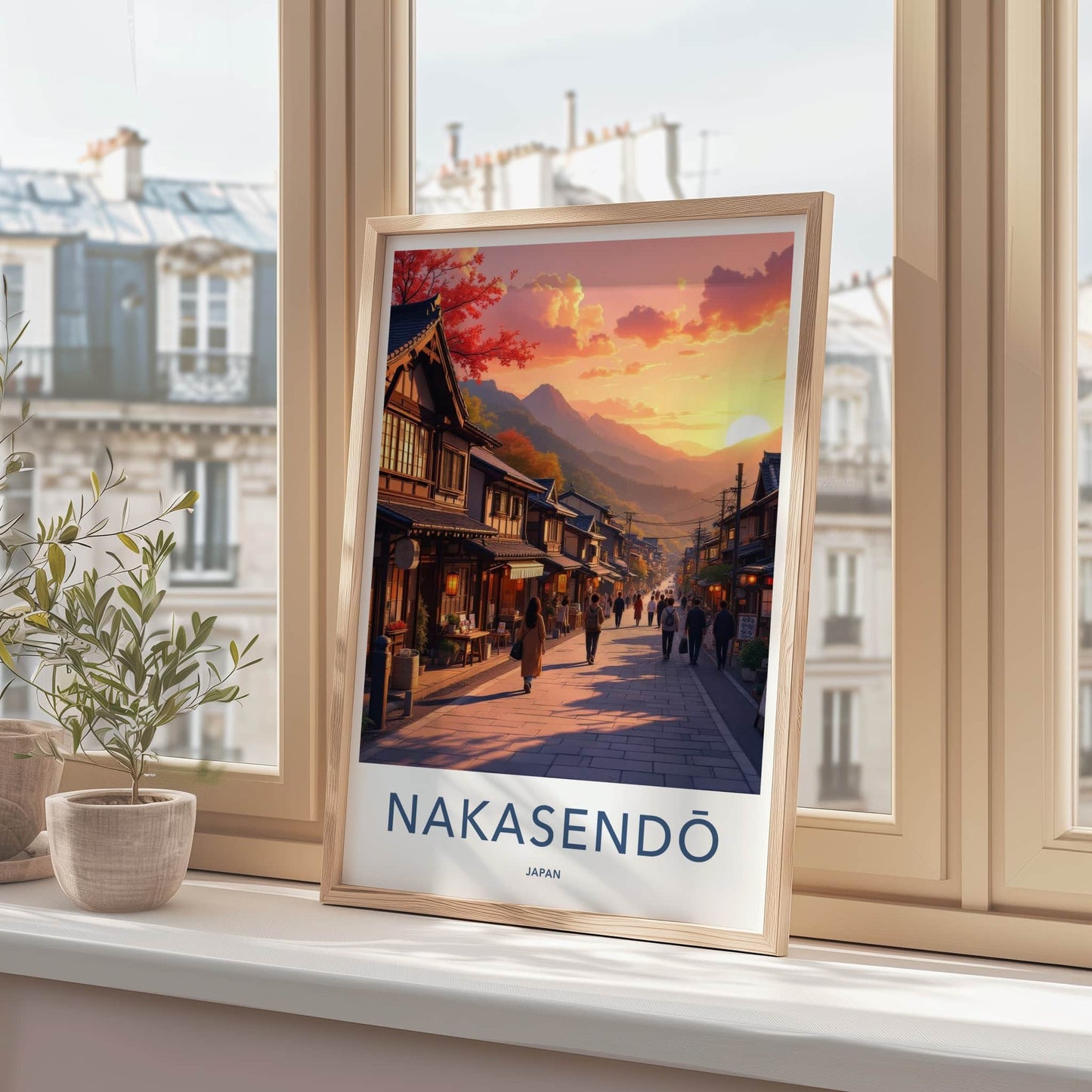 Nakasendo Poster - Japan Wall Art - Autumn Sunset Street Home Decor