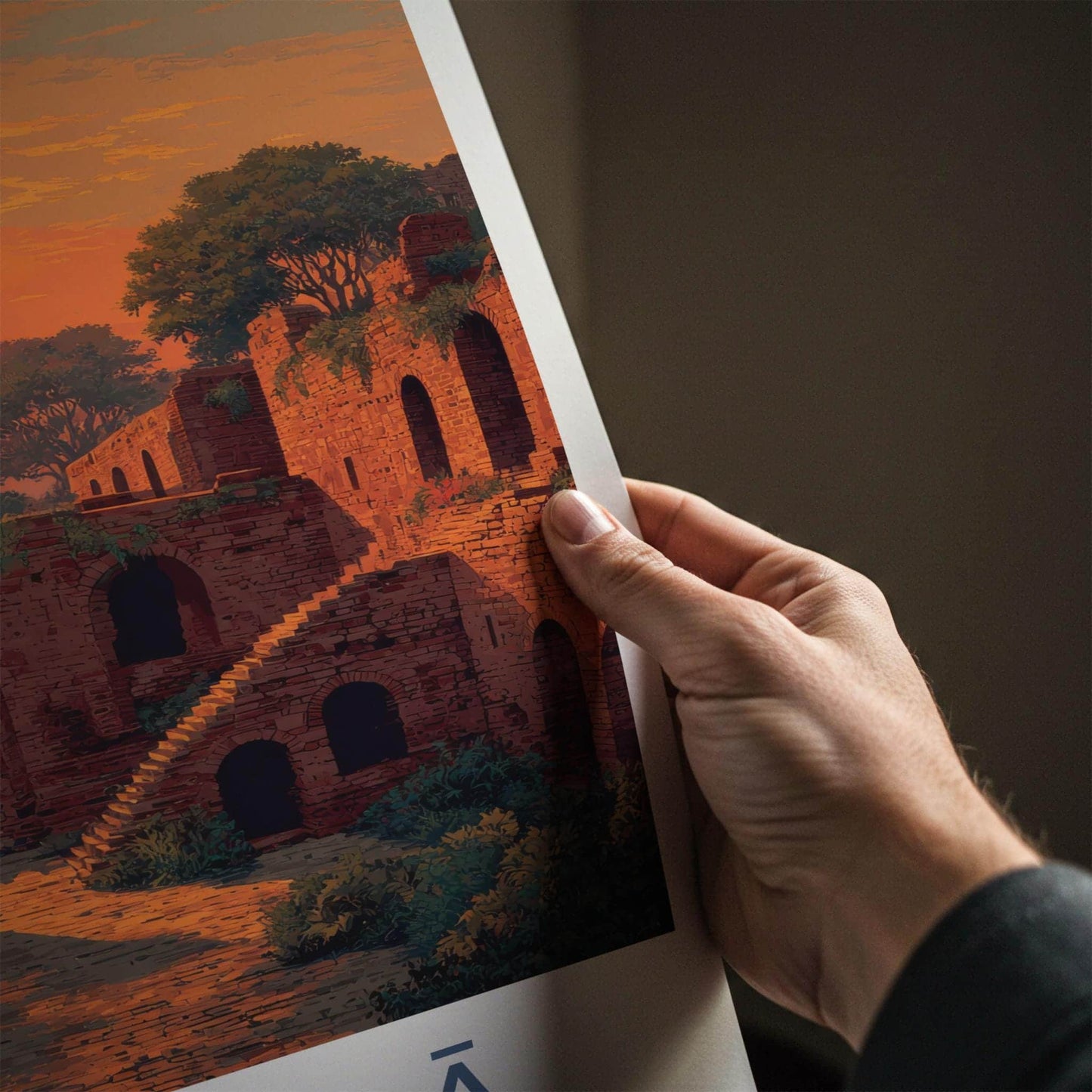 Nalanda Poster - India Travel Art - Bihar Ancient Ruins Moonrise Home Decor