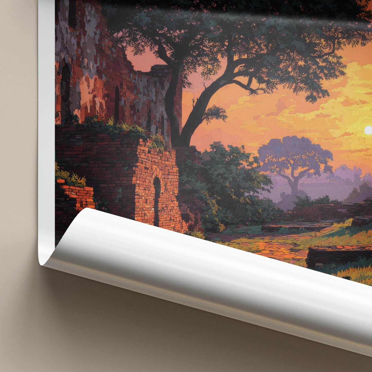 Nalanda Poster - India Travel Art - Bihar Ancient Ruins Sunset Home Decor