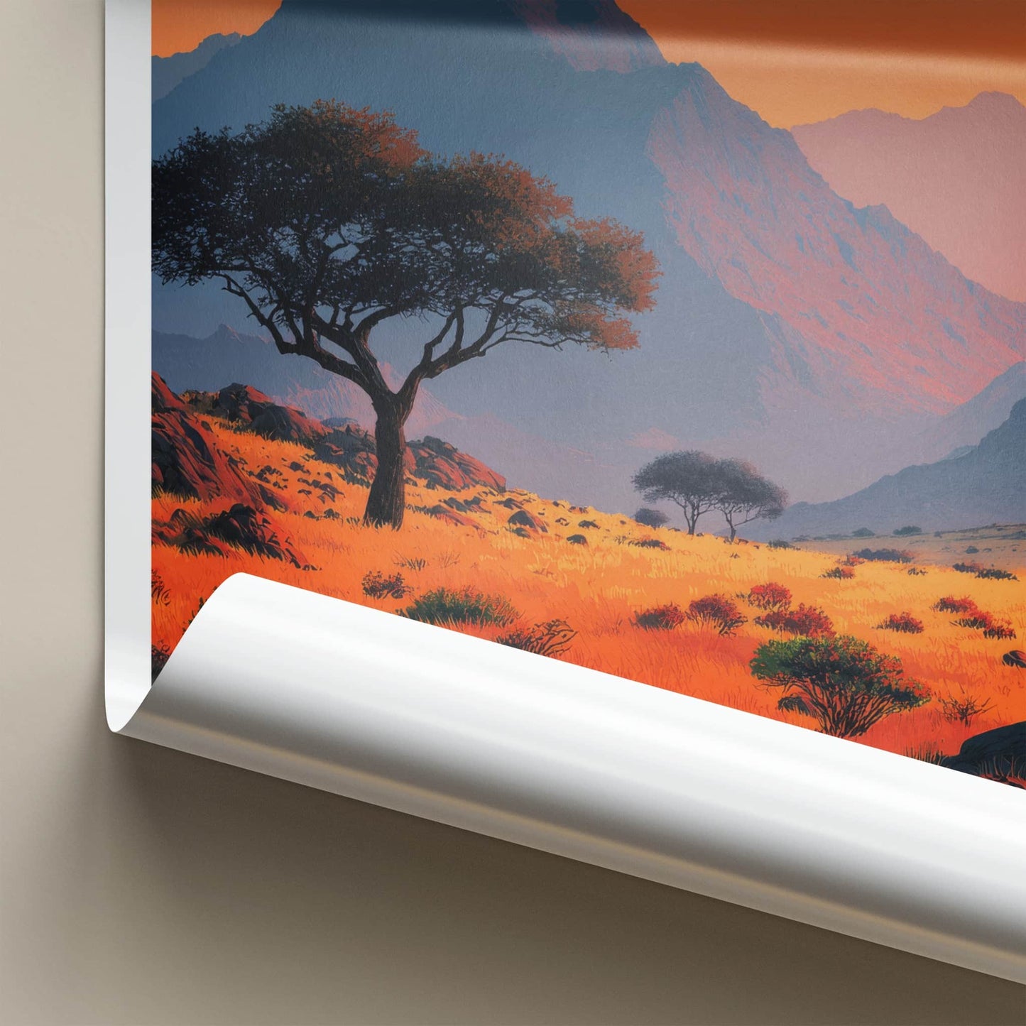 Namibia Poster - Africa Travel Art - Orange Grassland Sunset Home Decor
