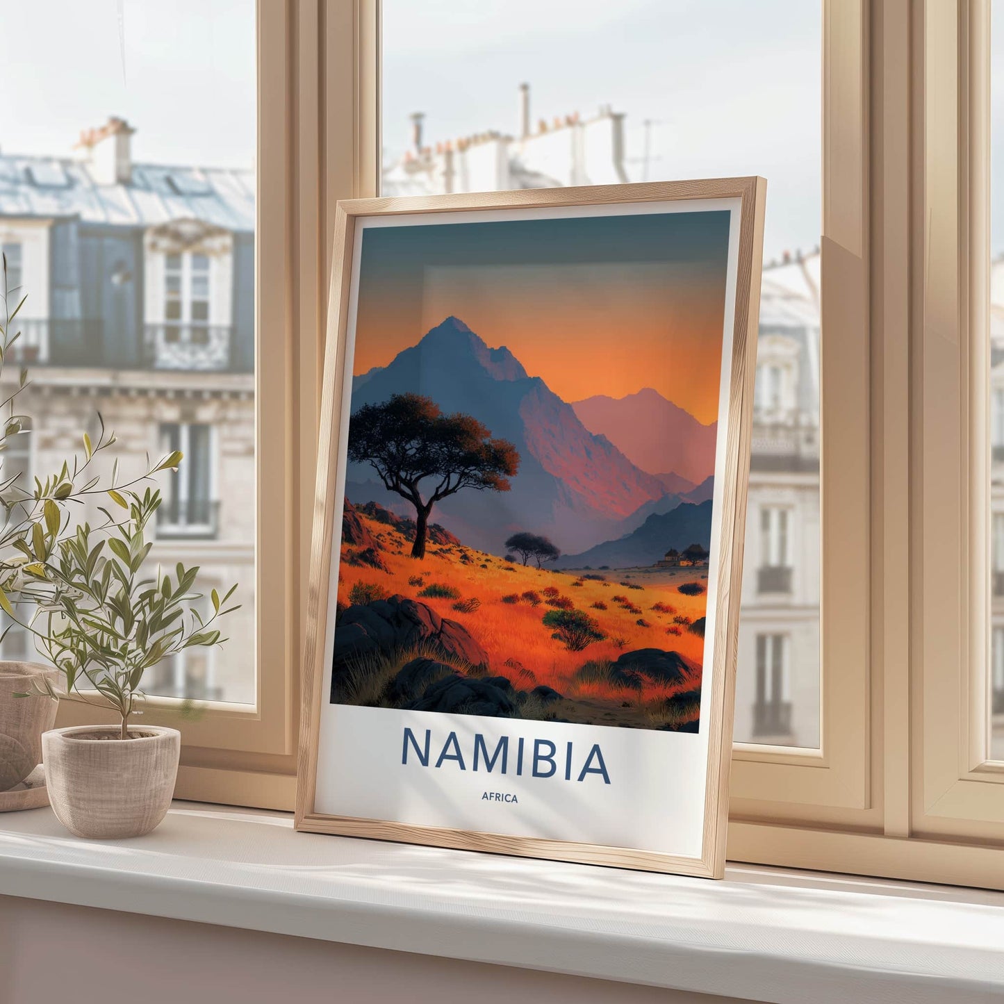Namibia Poster - Africa Travel Art - Orange Grassland Sunset Home Decor