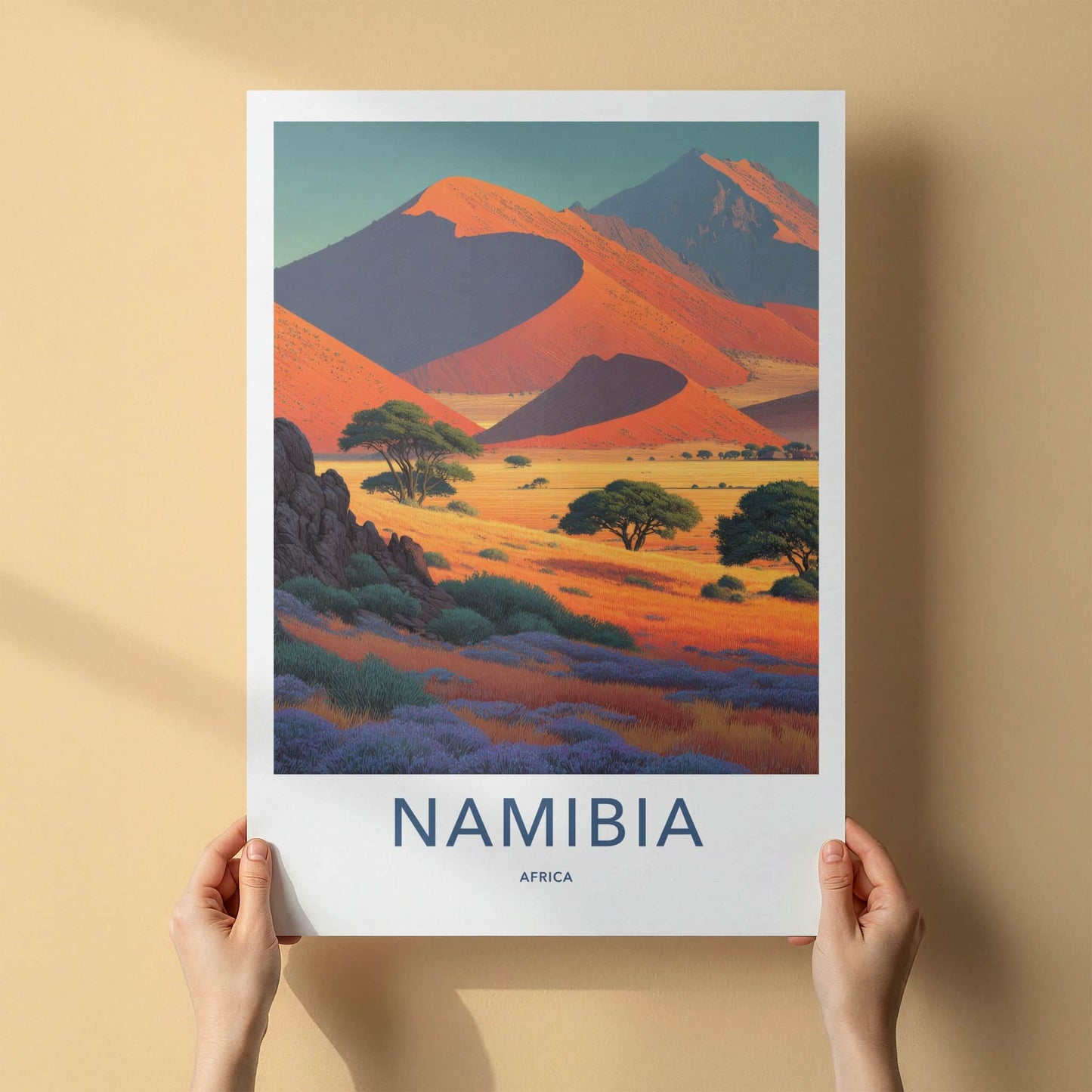 Namibia Poster - Africa Travel Print - Orange Desert Dunes Home Decor