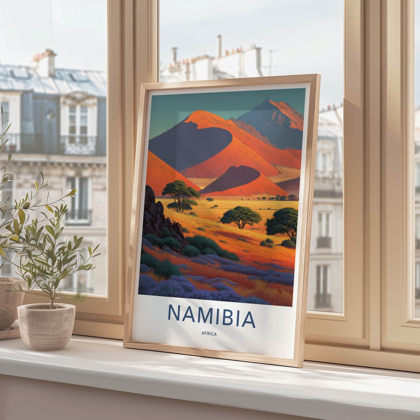 Namibia Poster - Africa Travel Print - Orange Desert Dunes Home Decor