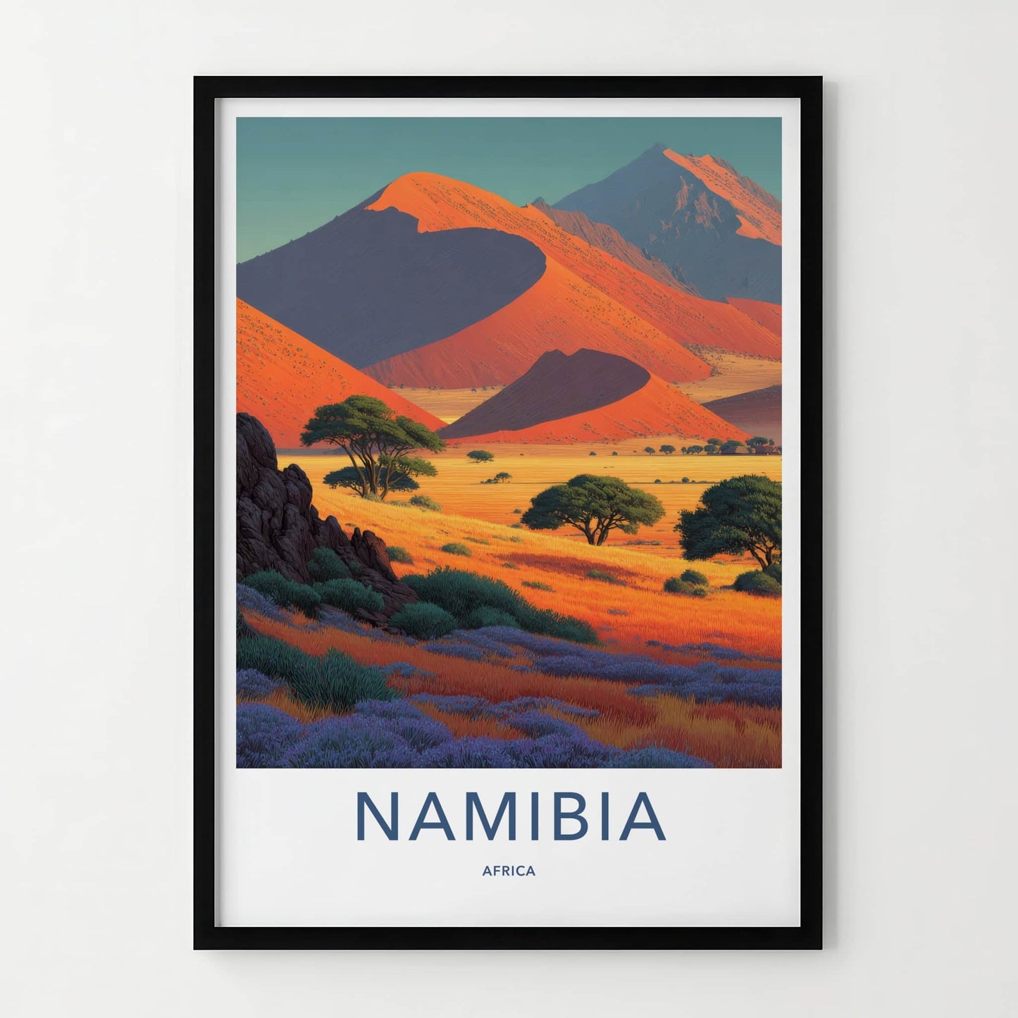 Namibia Poster - Africa Travel Print - Orange Desert Dunes Home Decor
