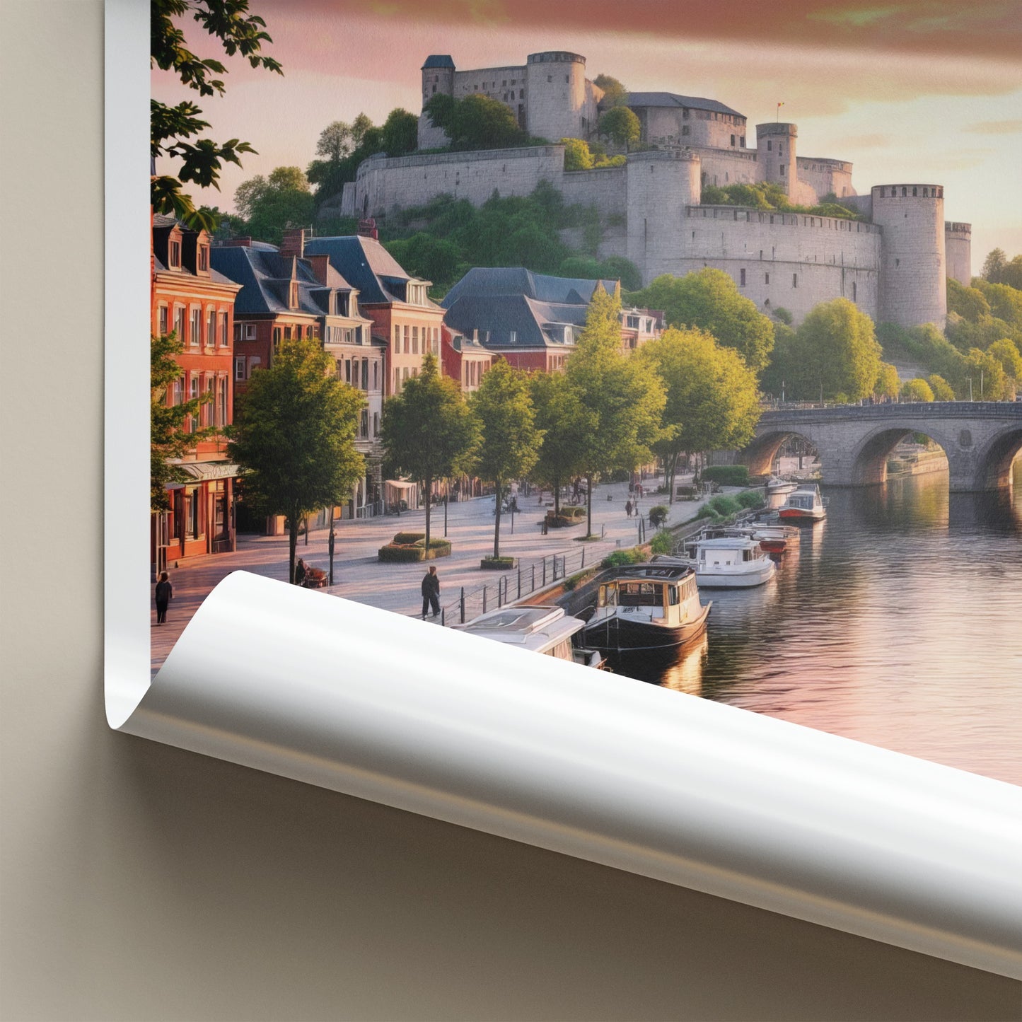 Namur Poster - Belgium Travel Art - Castle River Sunset Home Decor