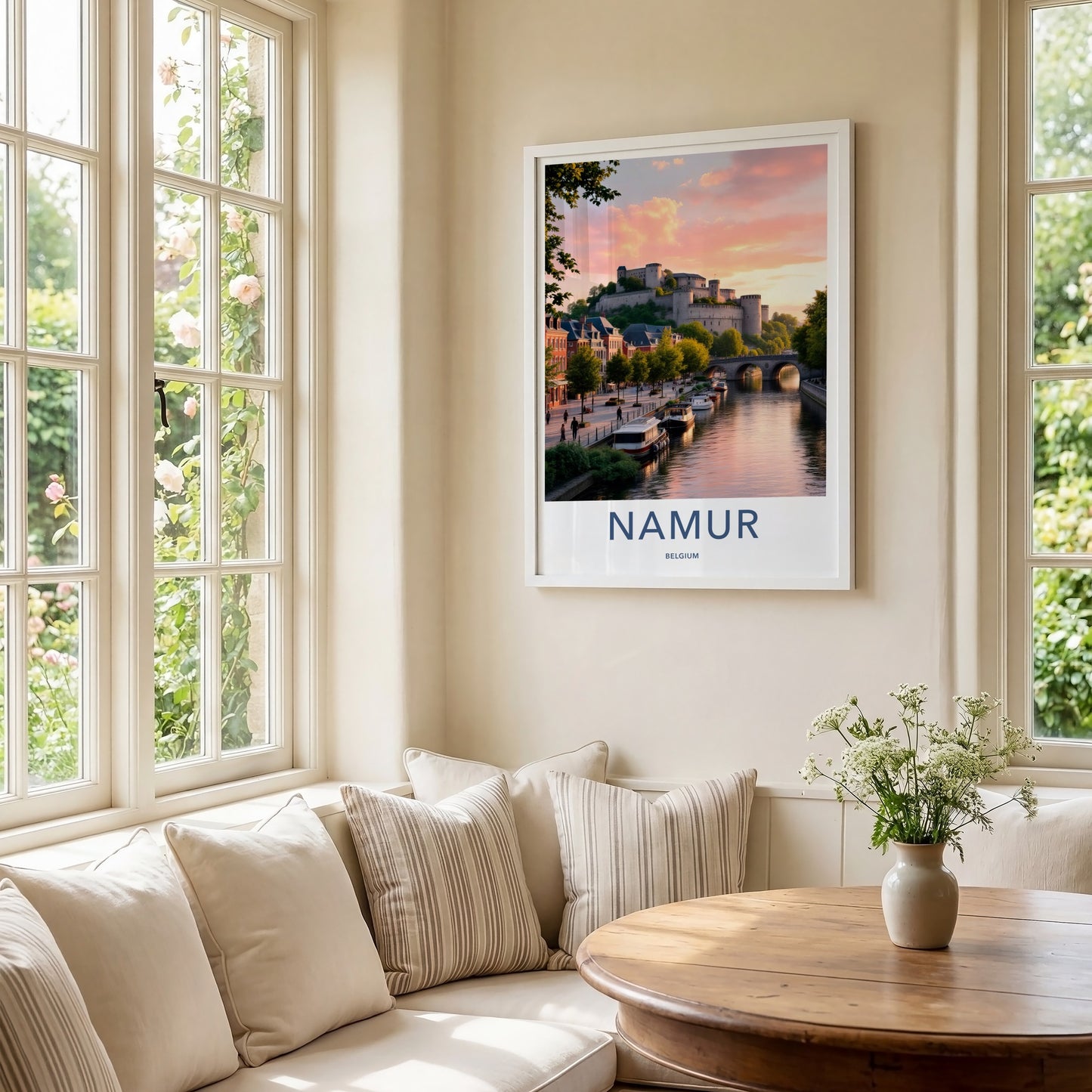 Namur Poster - Belgium Travel Art - Castle River Sunset Home Decor