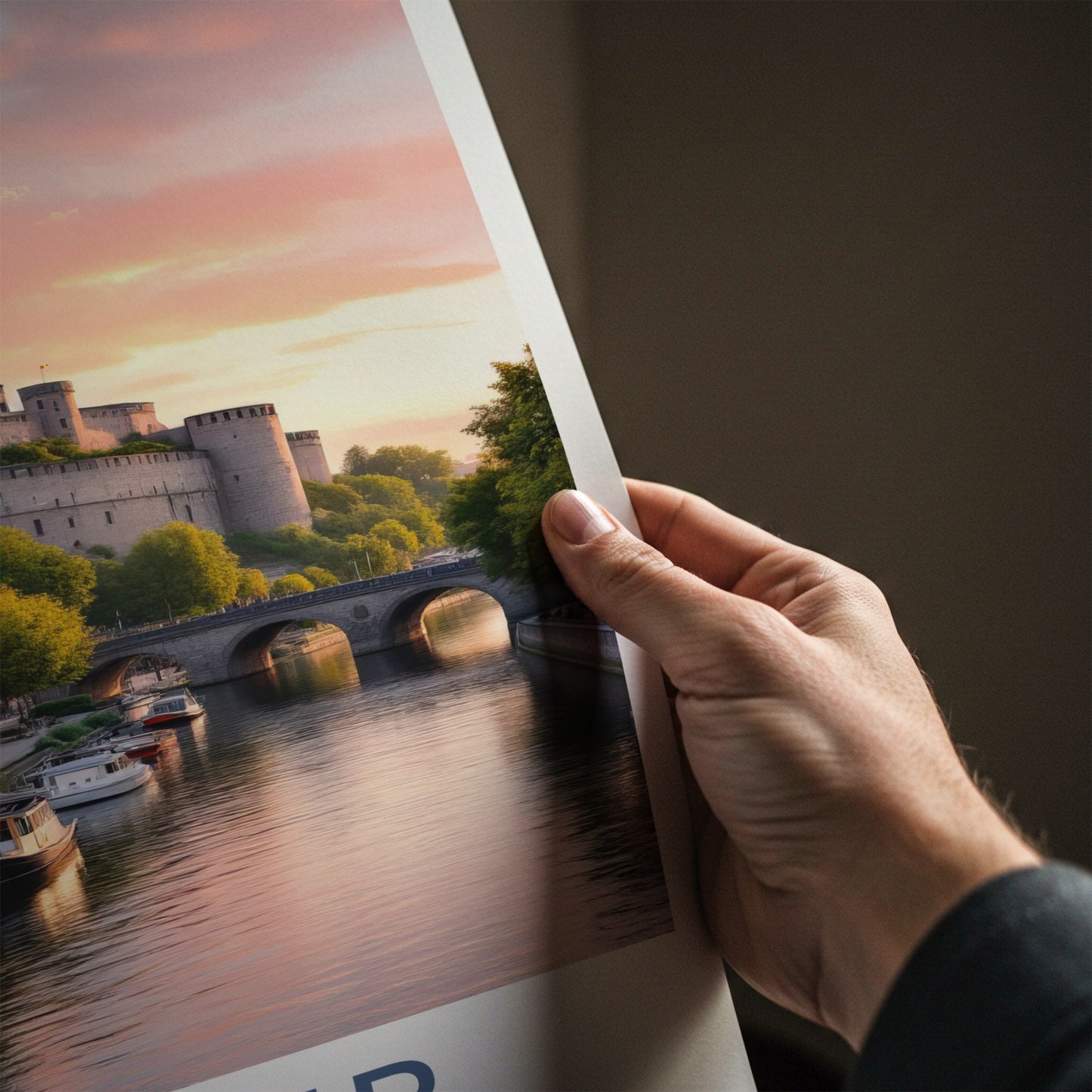 Namur Poster - Belgium Travel Art - Castle River Sunset Home Decor