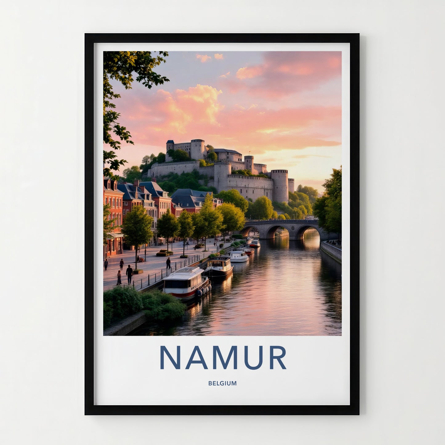 Namur Poster - Belgium Travel Art - Castle River Sunset Home Decor