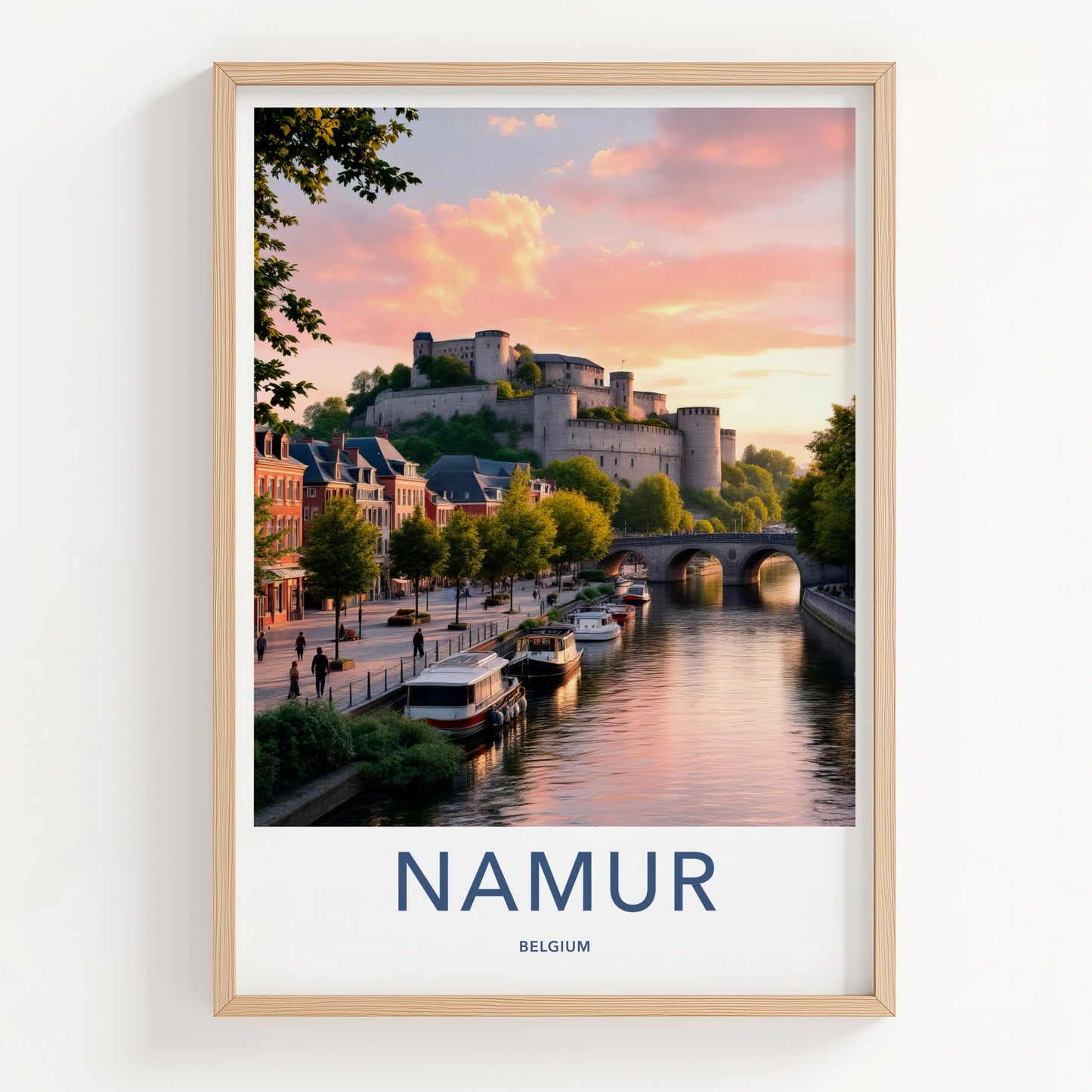 Namur Poster - Belgium Travel Art - Castle River Sunset Home Decor