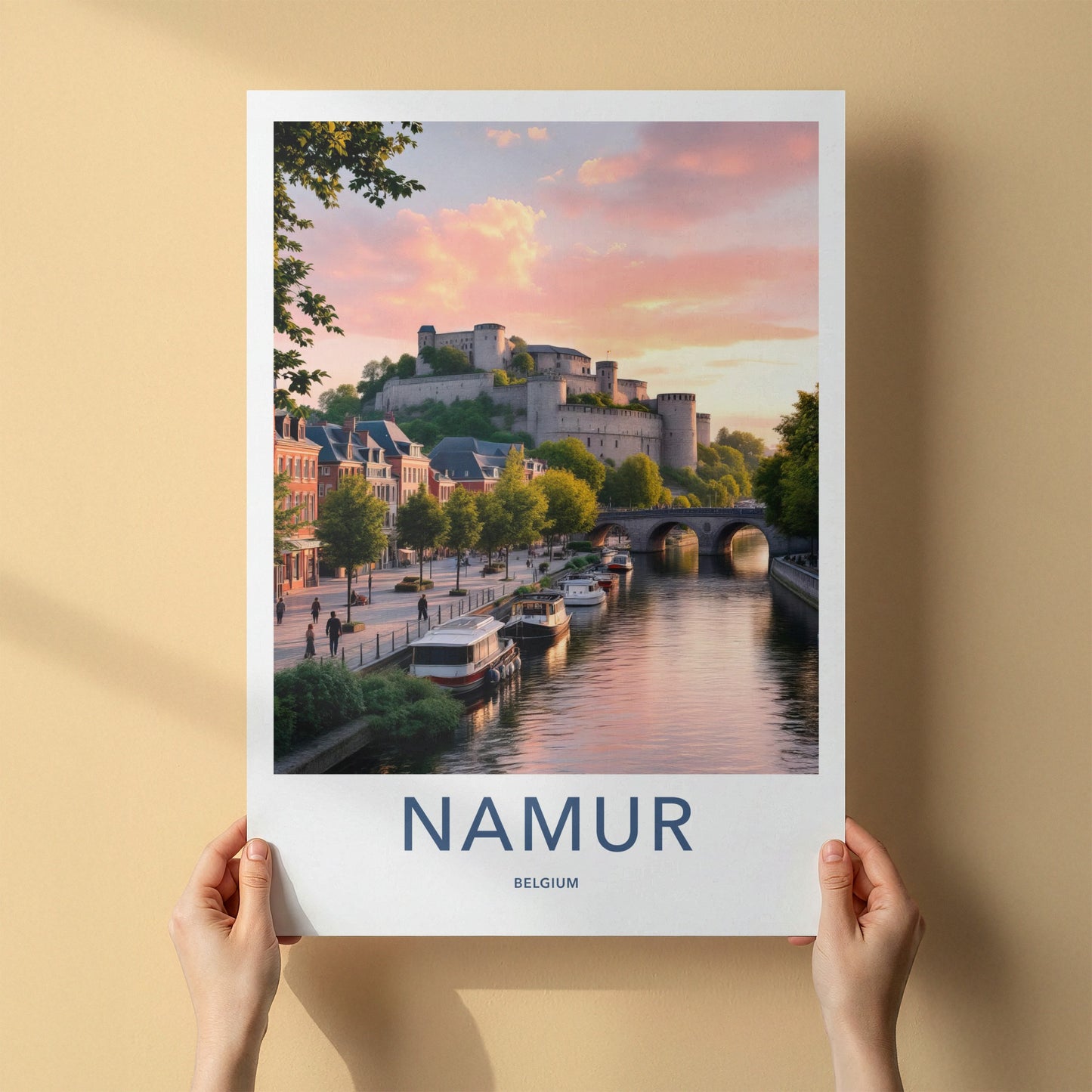 Namur Poster - Belgium Travel Art - Castle River Sunset Home Decor