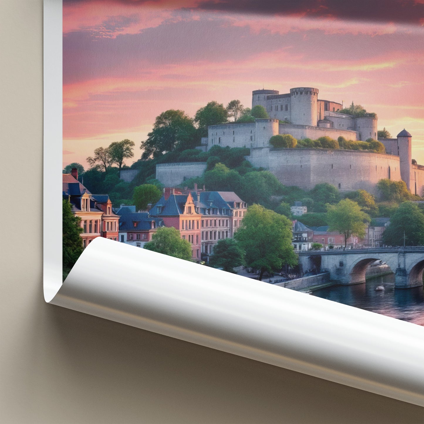 Namur Poster - Belgium Travel Art - Castle River Sunset Wall Decor