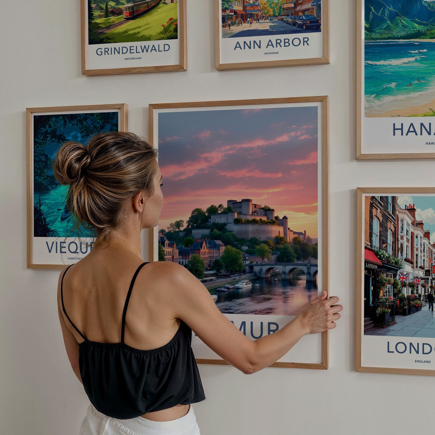 Namur Poster - Belgium Travel Art - Castle River Sunset Wall Decor