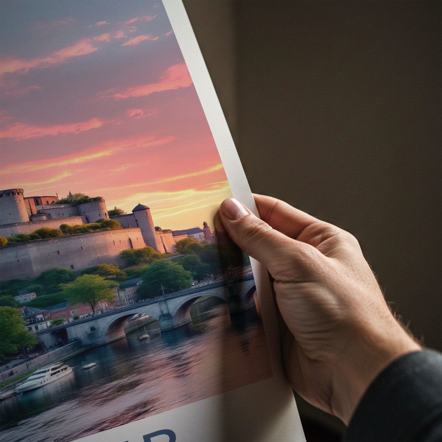 Namur Poster - Belgium Travel Art - Castle River Sunset Wall Decor