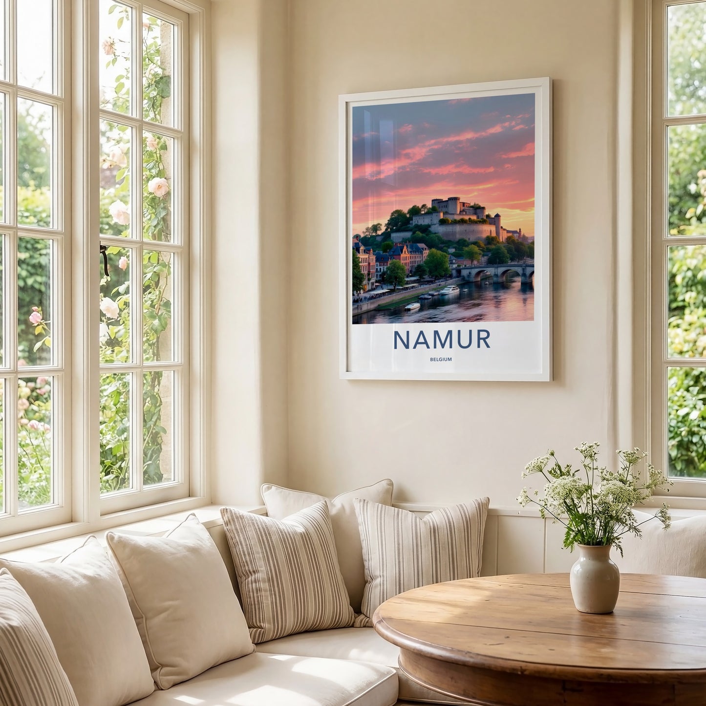 Namur Poster - Belgium Travel Art - Castle River Sunset Wall Decor