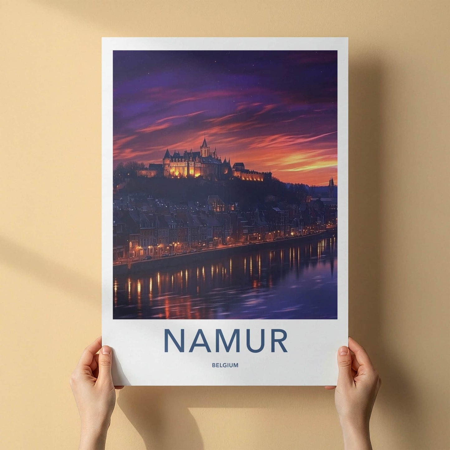 Namur Poster - Belgium Travel Art - Castle Twilight Glow Wall Decor