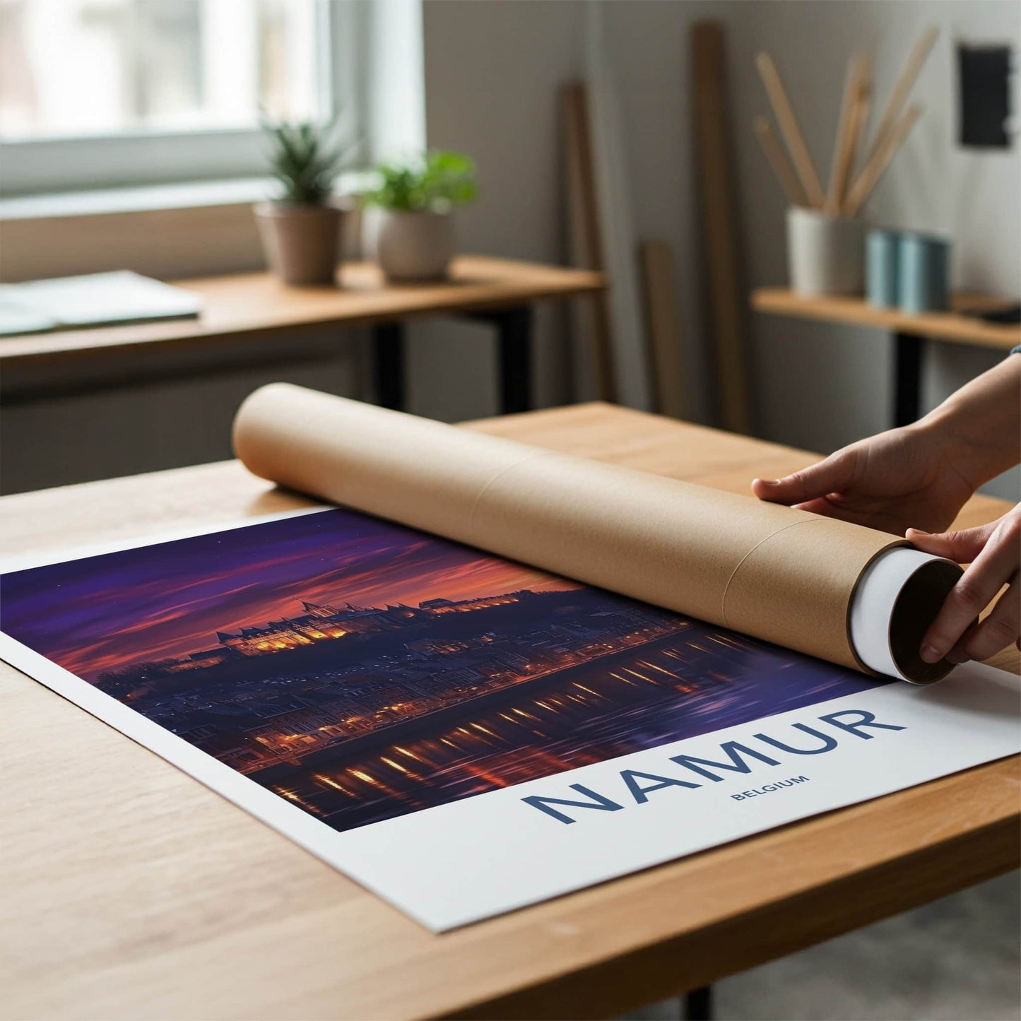 Namur Poster - Belgium Travel Art - Castle Twilight Glow Wall Decor